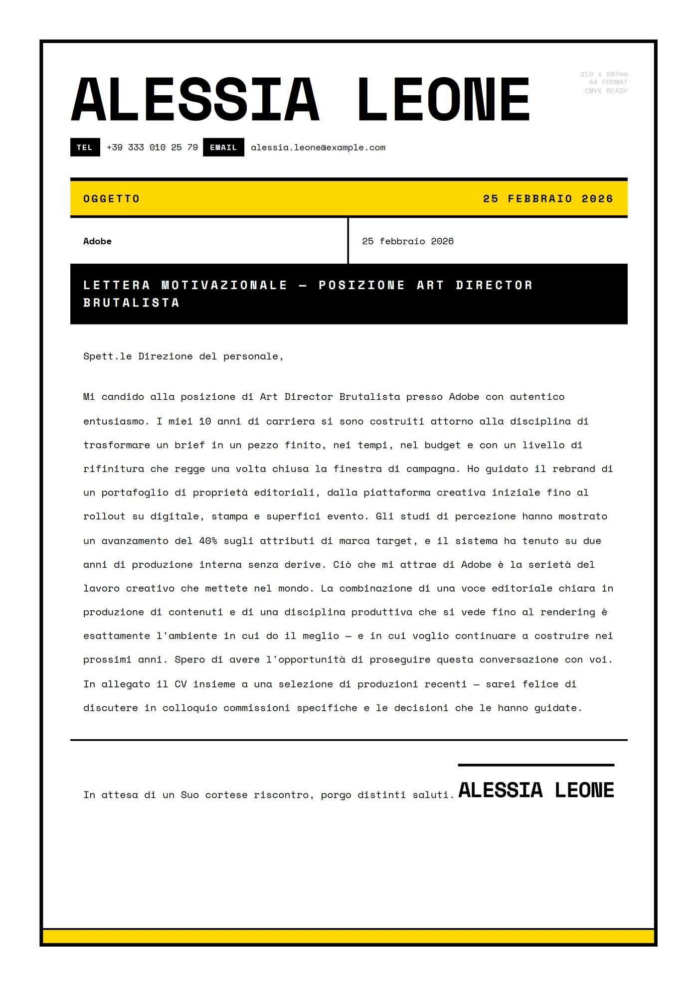 Brutalista Grezzo — Modelli di lettera di presentazione