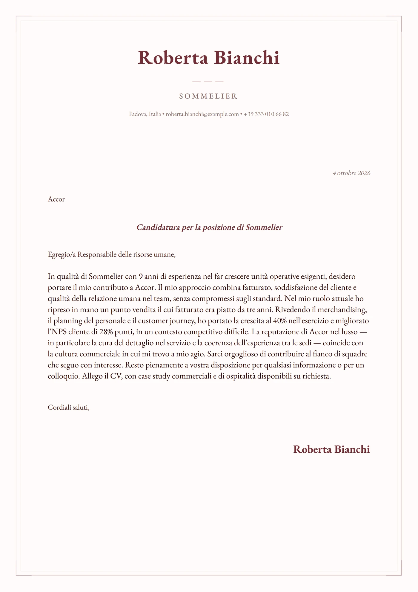 Velluto bordeaux — Modelli di lettera di presentazione