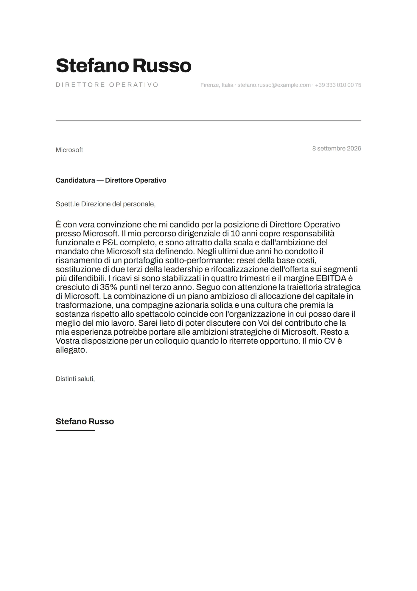 Carbone minimale — Modelli di lettera di presentazione
