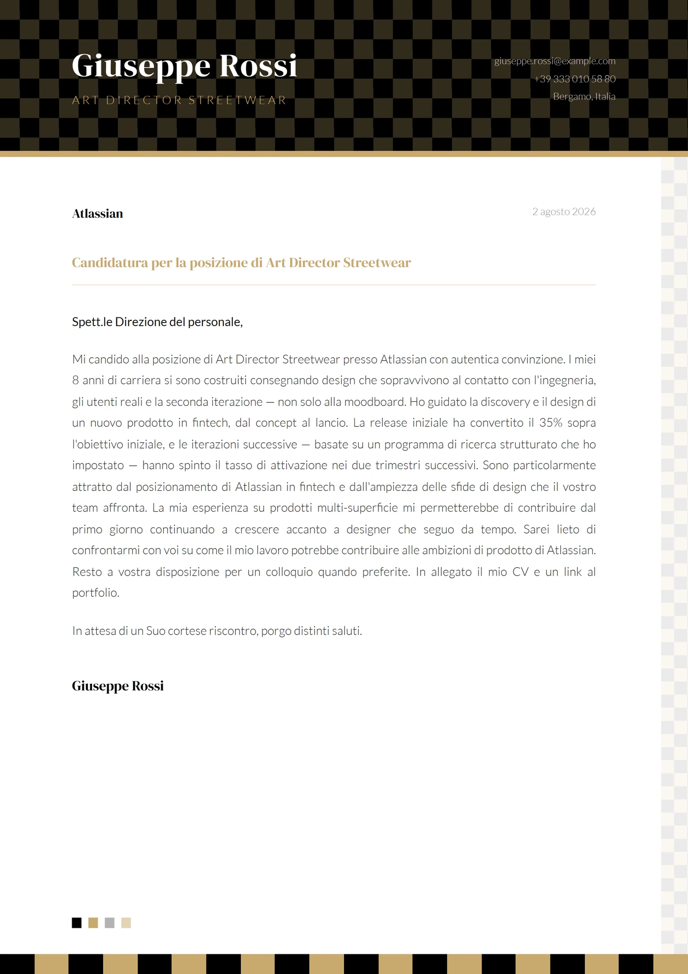 Scacchiera — Modelli di lettera di presentazione