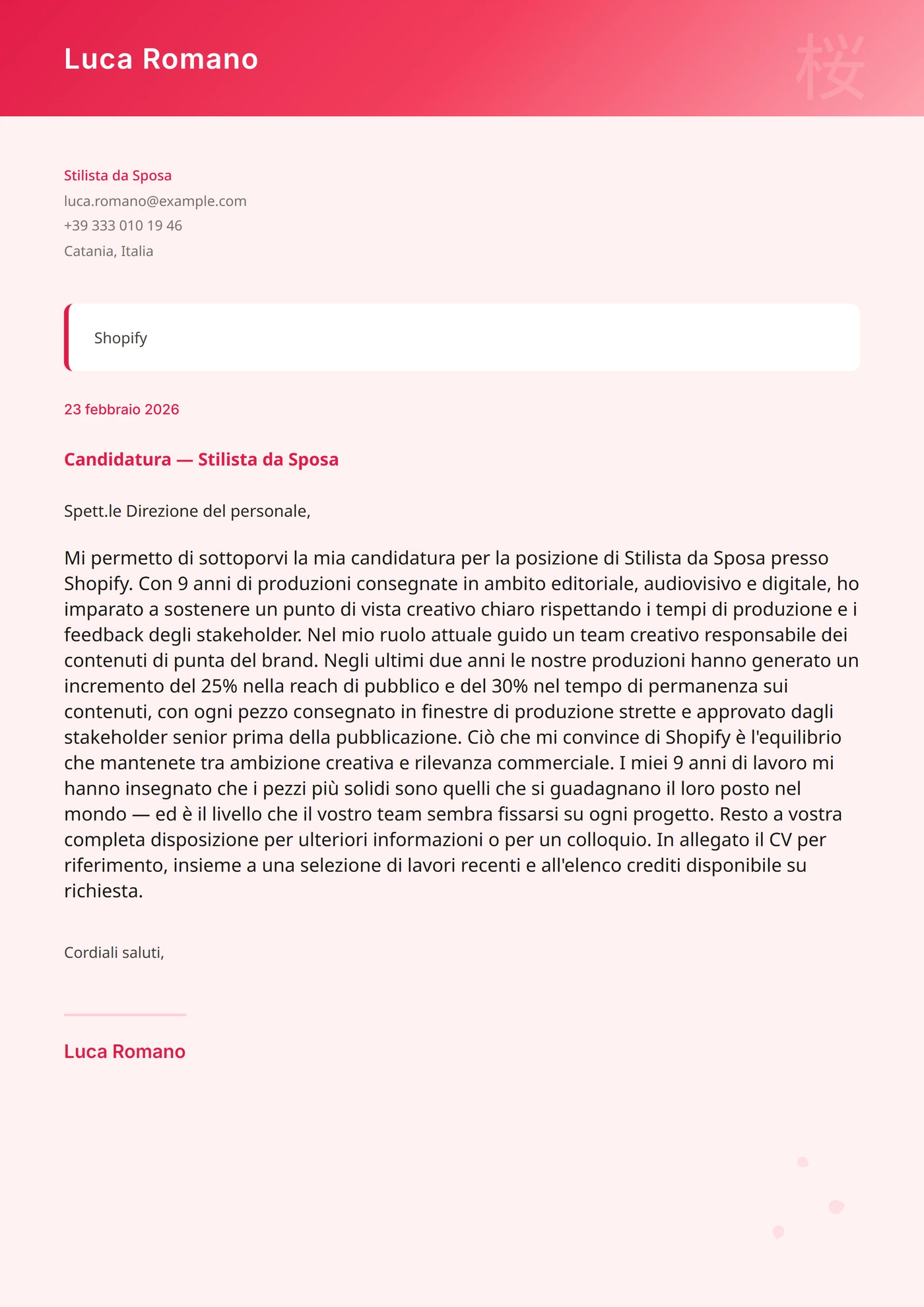 Ciliegio in fiore — Modelli di lettera di presentazione