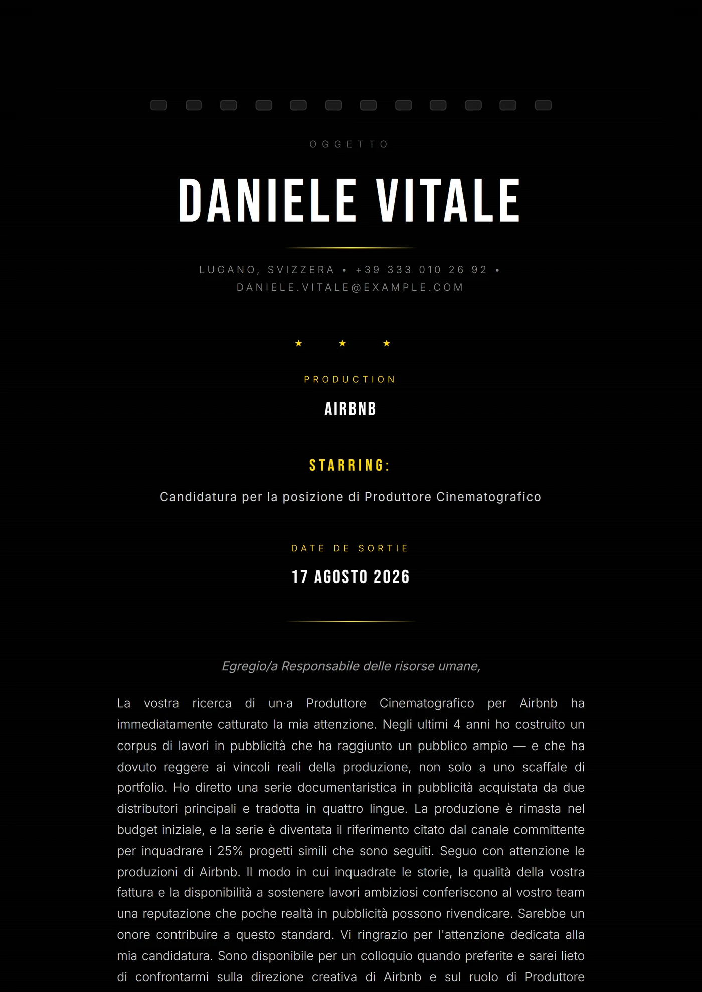 Titoli di coda — Modelli di lettera di presentazione