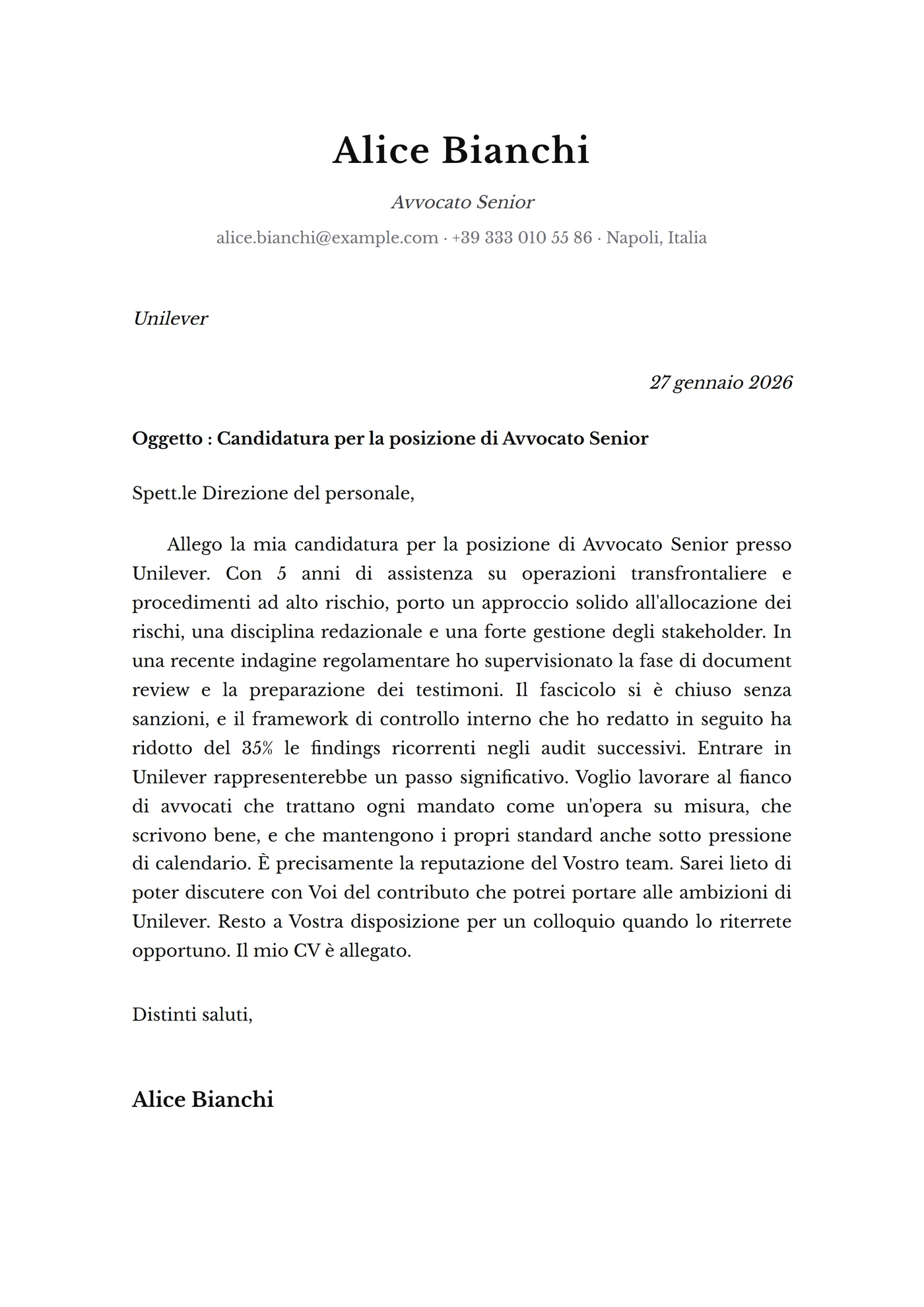 Classica Baskerville — Modelli di lettera di presentazione