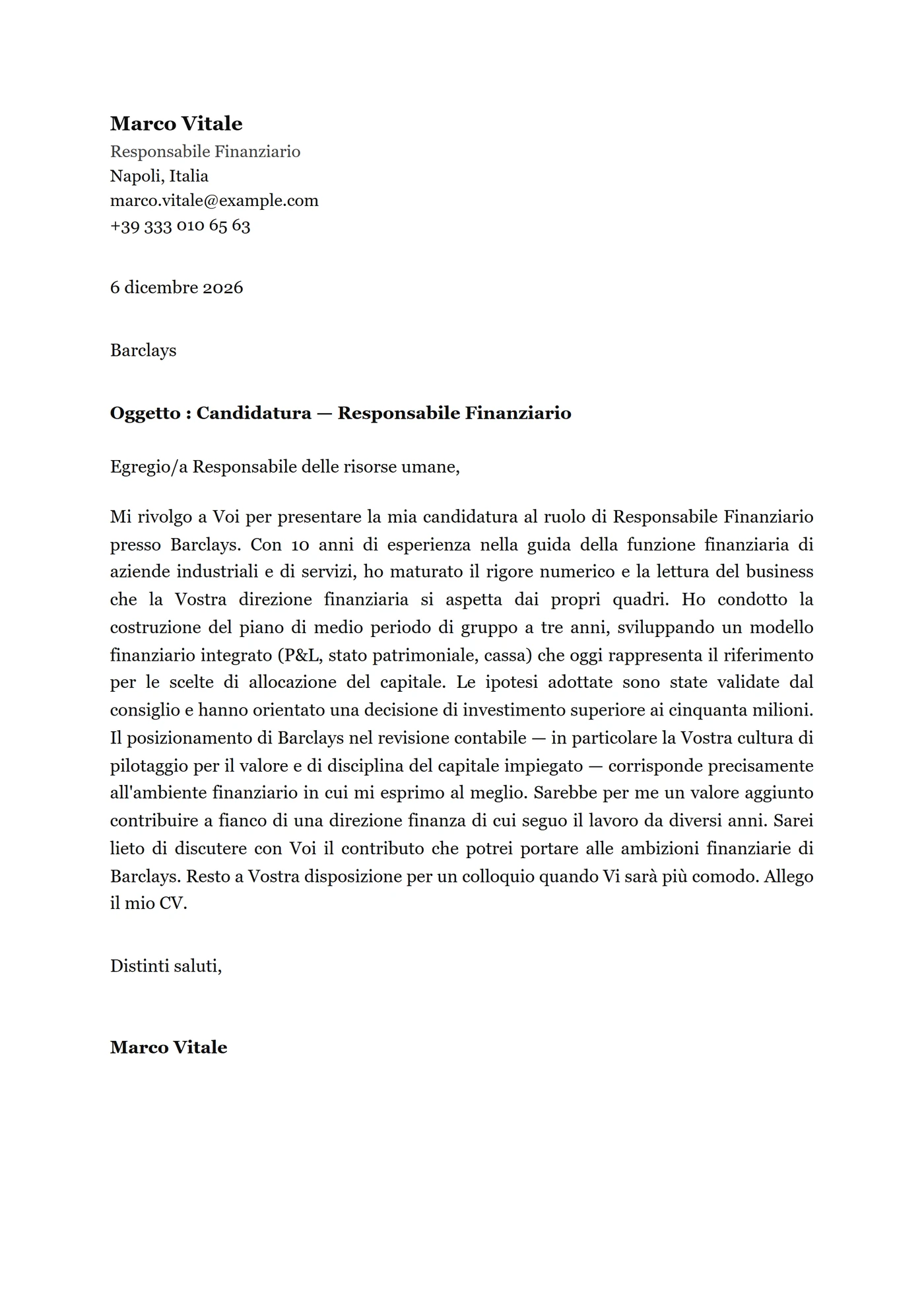 Classica Block — Modelli di lettera di presentazione