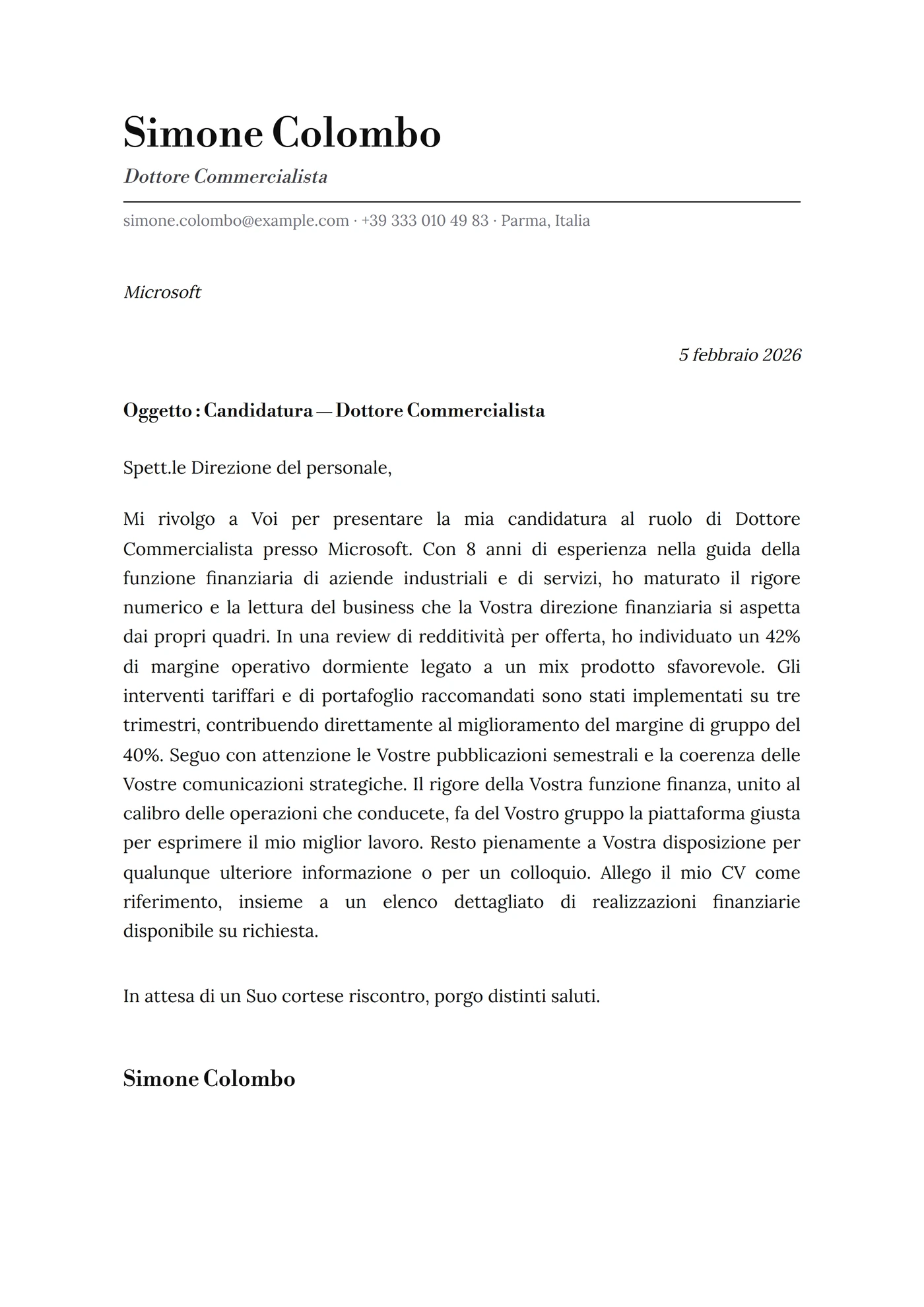 Classica Bookman — Modelli di lettera di presentazione