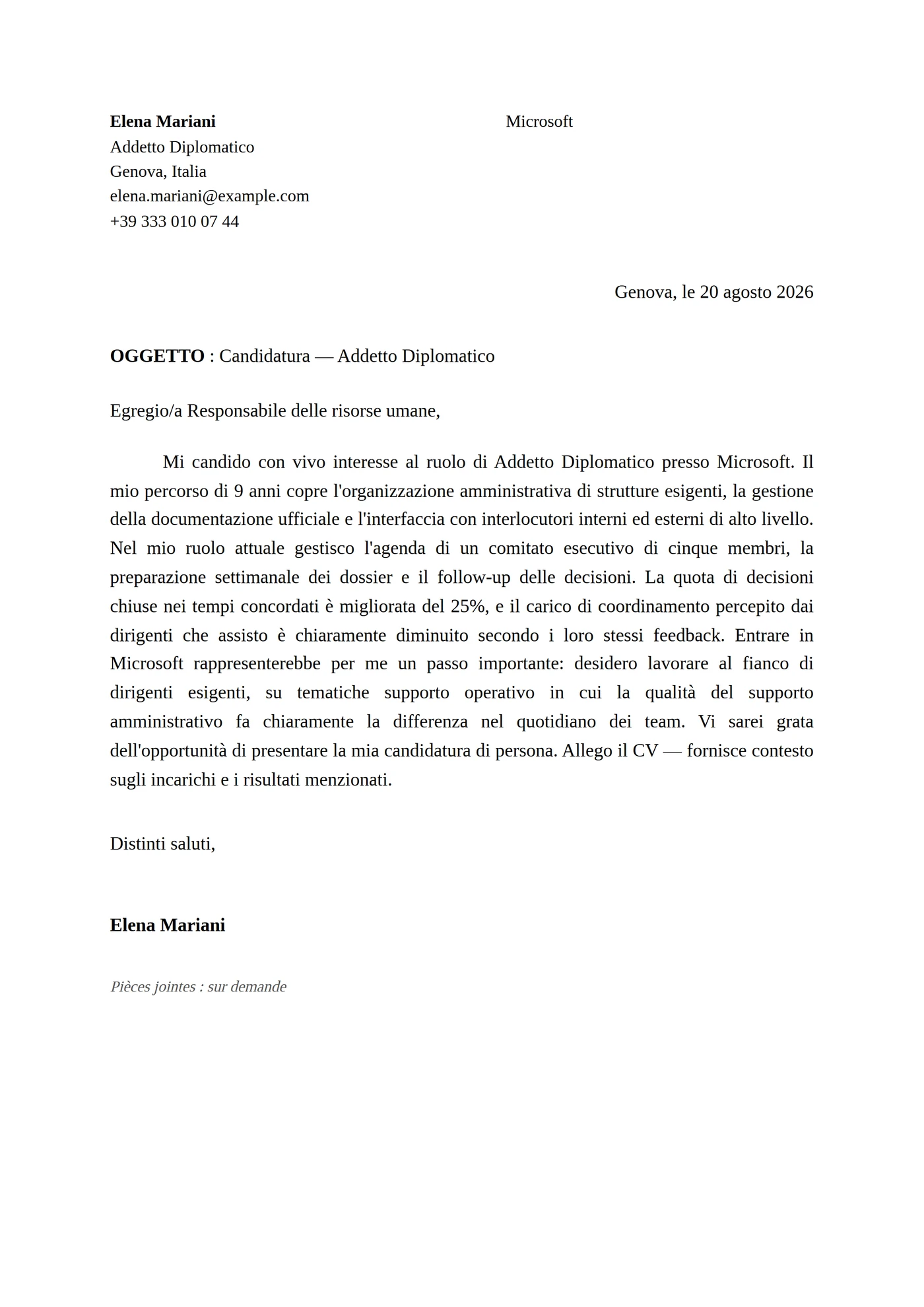 Pubblica Amministrazione — Modelli di lettera di presentazione