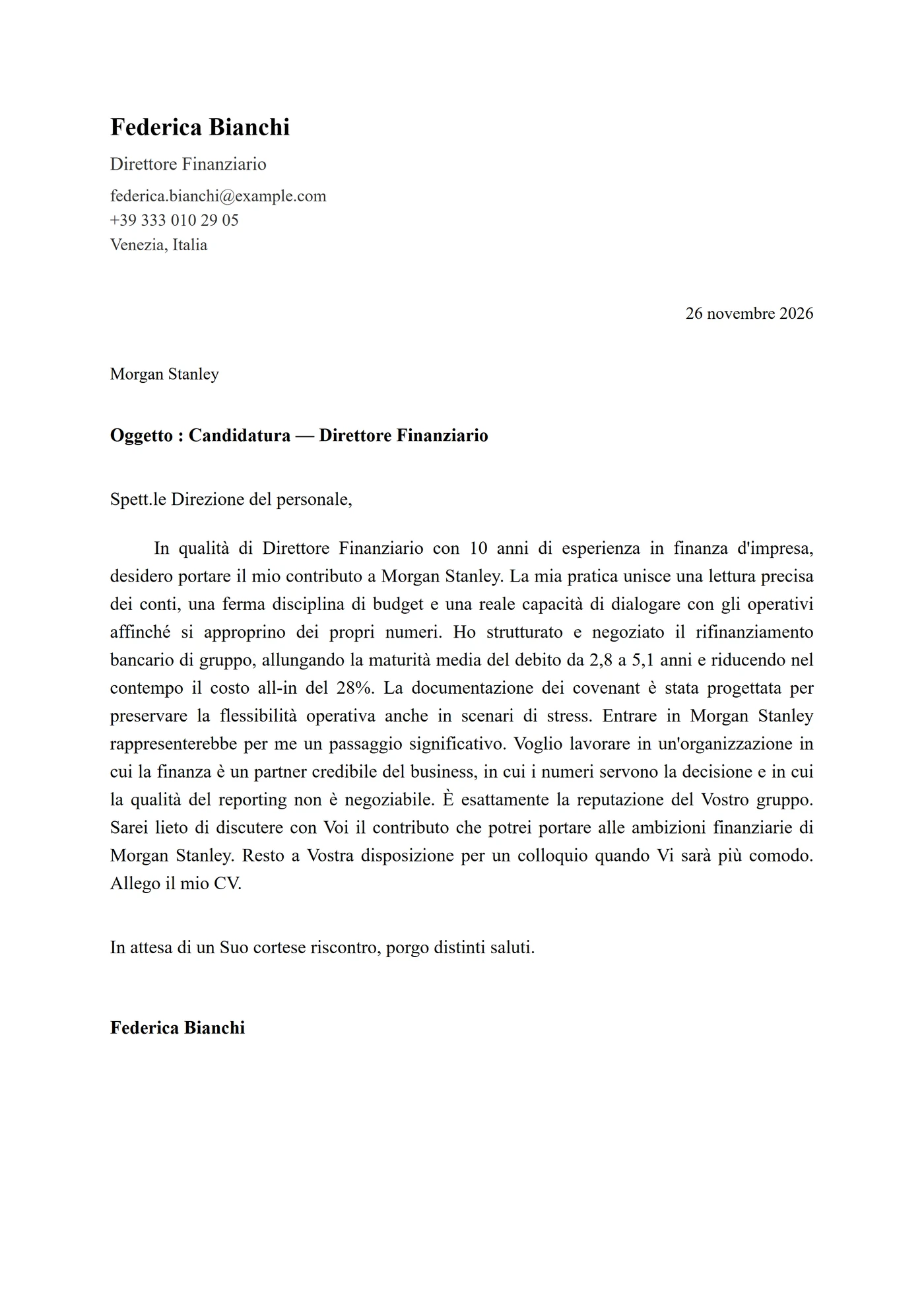 Classica Formale — Modelli di lettera di presentazione