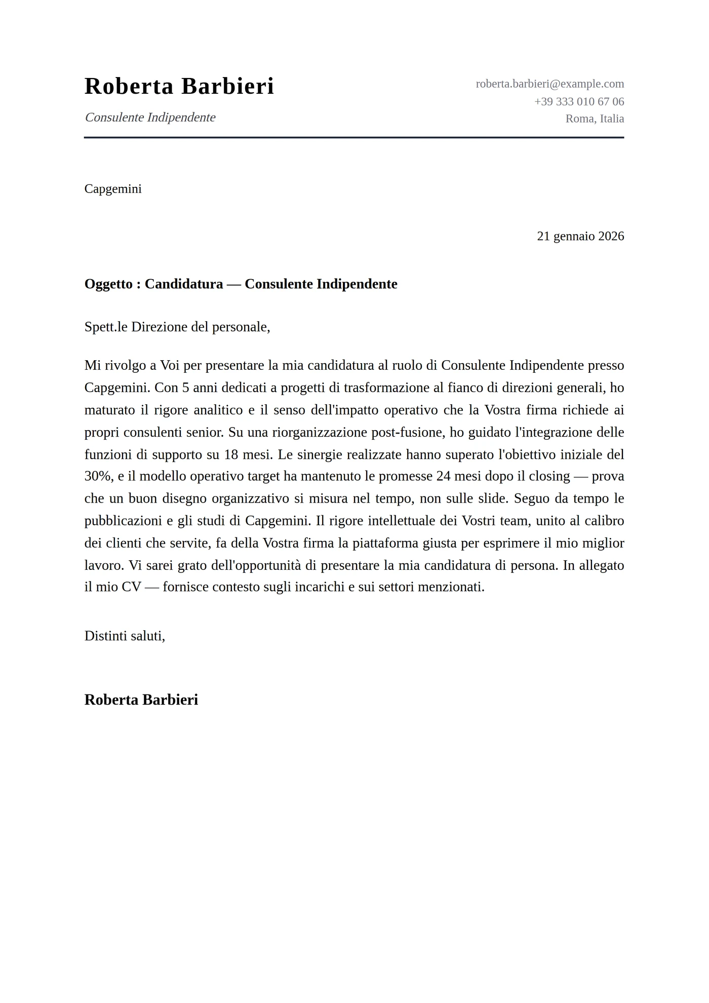 Carta Intestata Classica — Modelli di lettera di presentazione