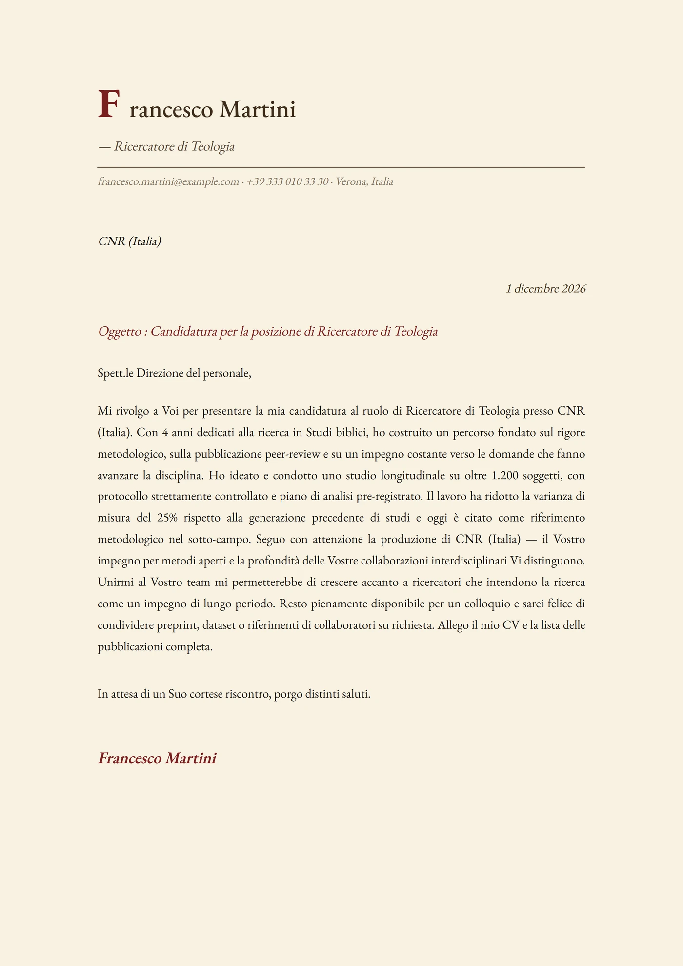 Classica Monastica — Modelli di lettera di presentazione