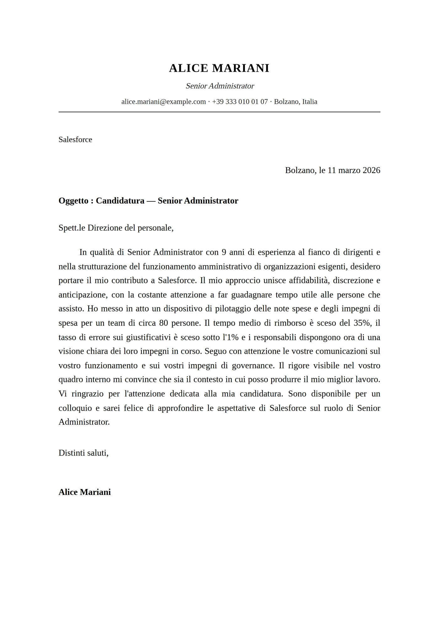 Classica Tradizionale — Modelli di lettera di presentazione