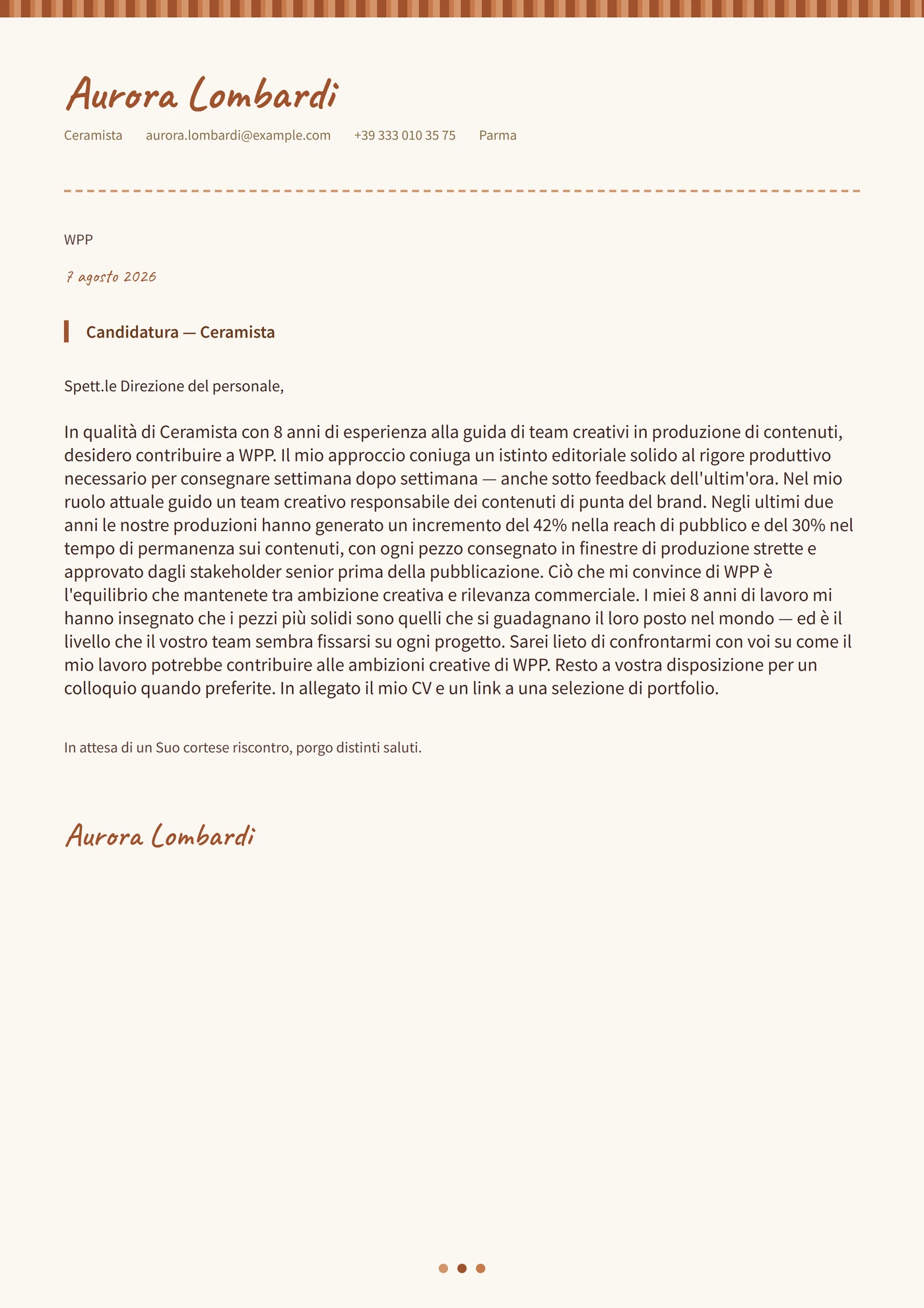Ceramica argilla — Modelli di lettera di presentazione