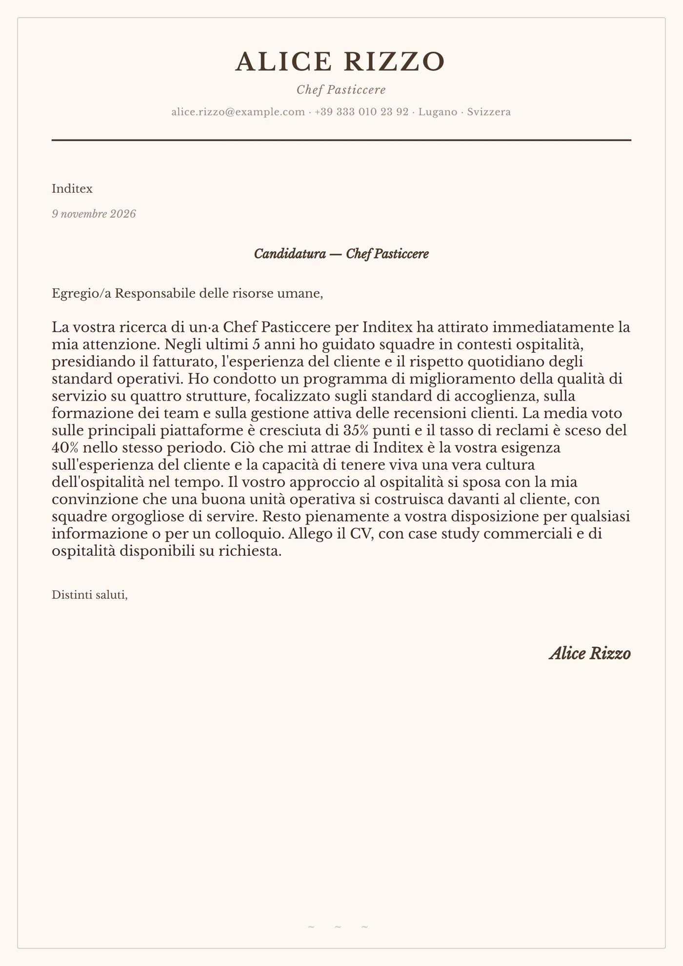 Crema cacao — Modelli di lettera di presentazione