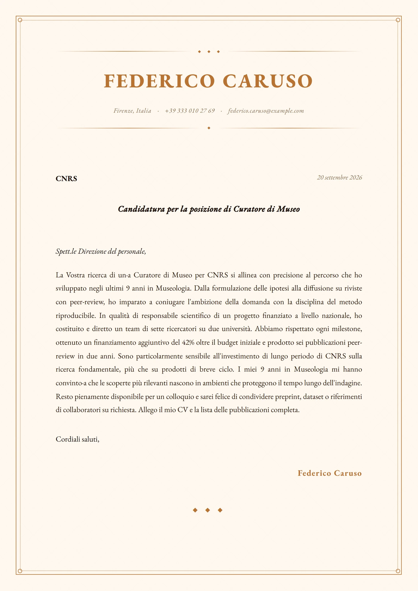 Incisione rame — Modelli di lettera di presentazione