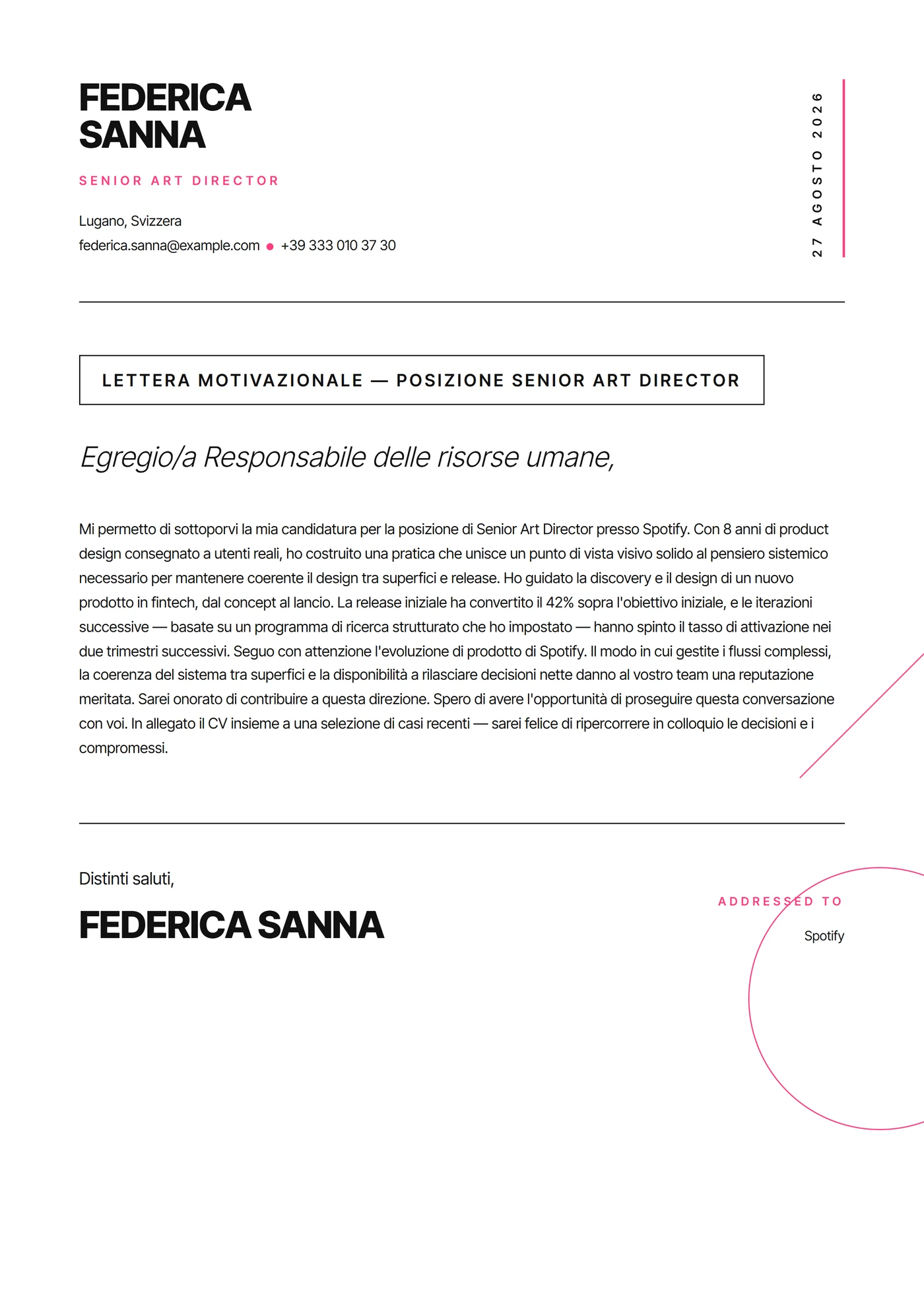 Creativo asimmetrico — Modelli di lettera di presentazione