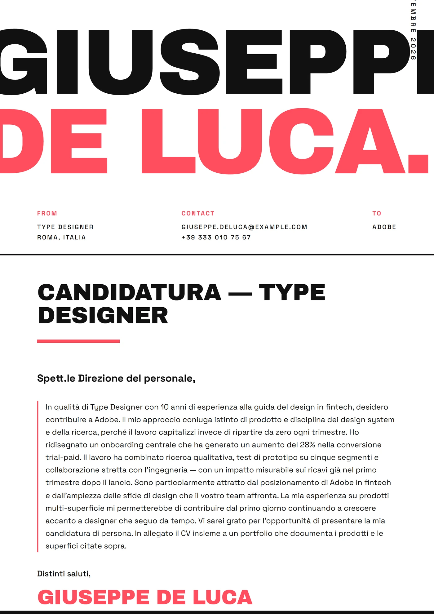 Tipografia decisa — Modelli di lettera di presentazione