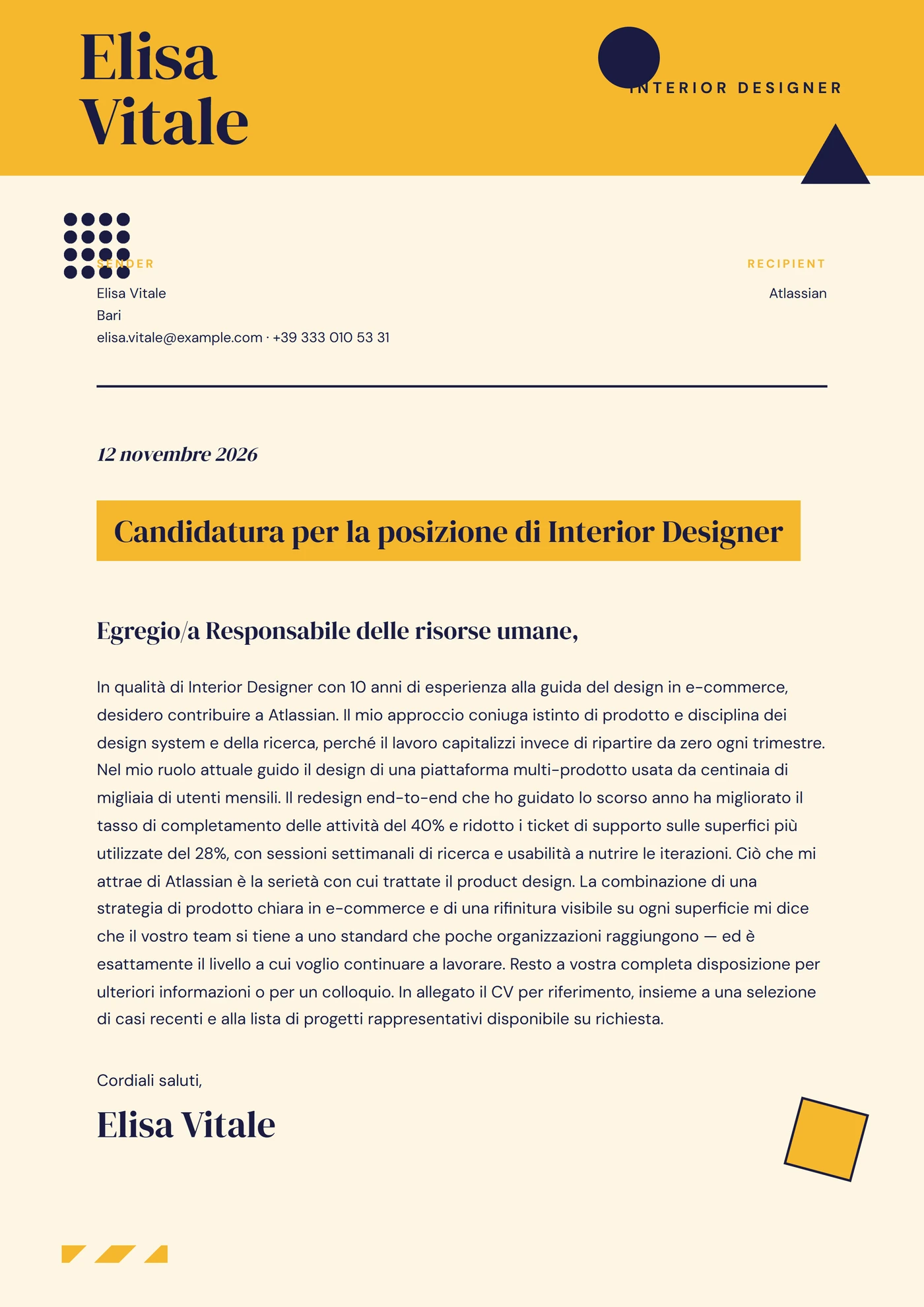 Blocchi di colore — Modelli di lettera di presentazione