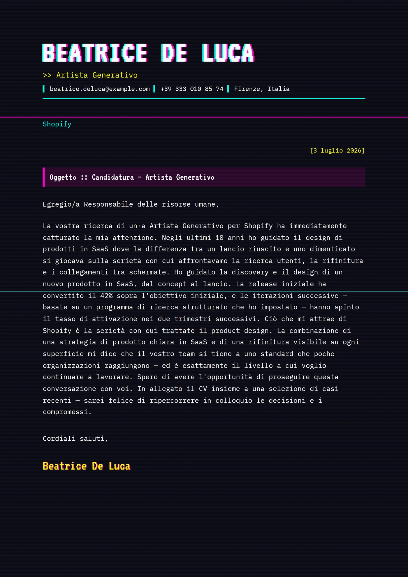 Arte glitch — Modelli di lettera di presentazione