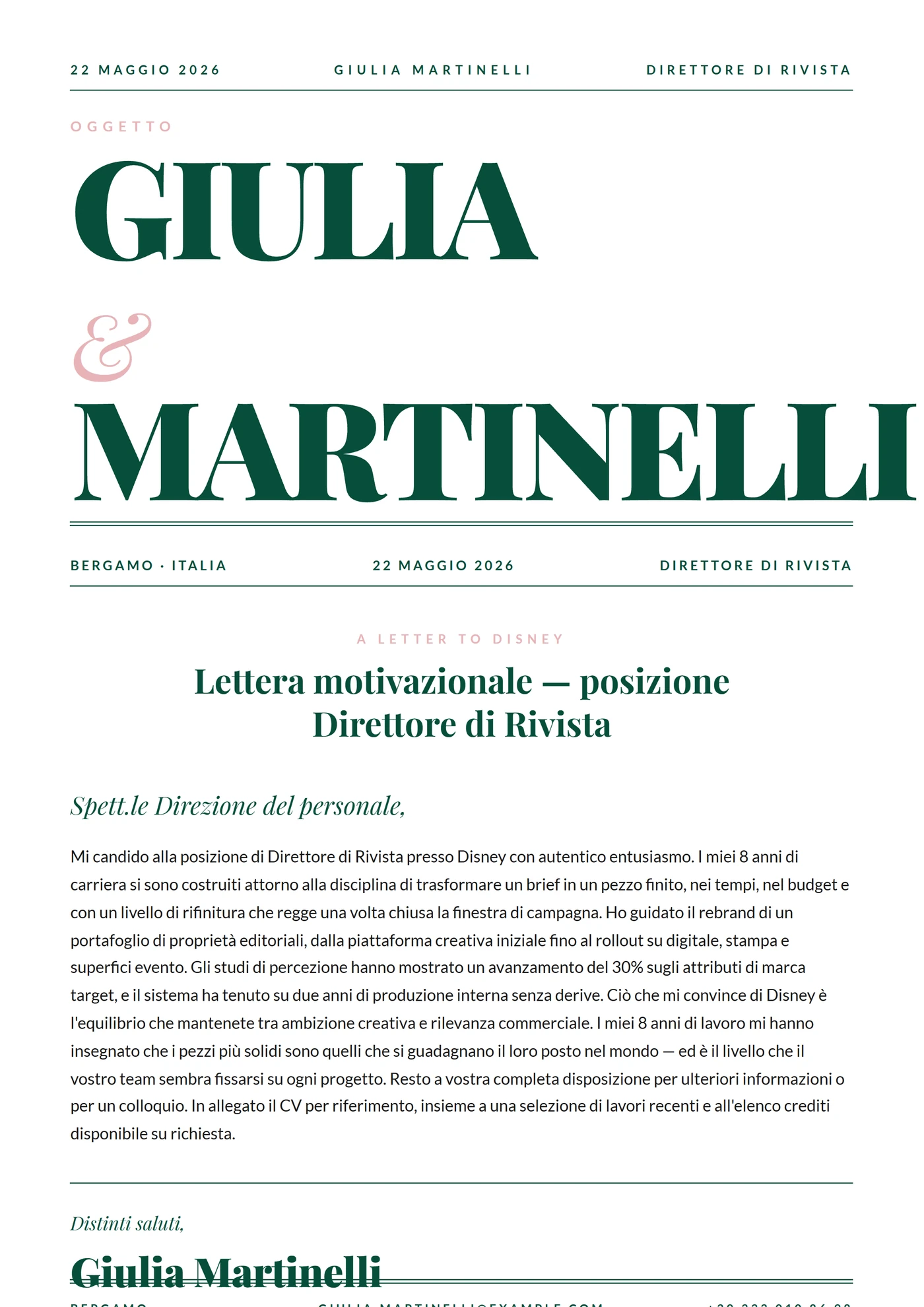 Magazine editoriale — Modelli di lettera di presentazione