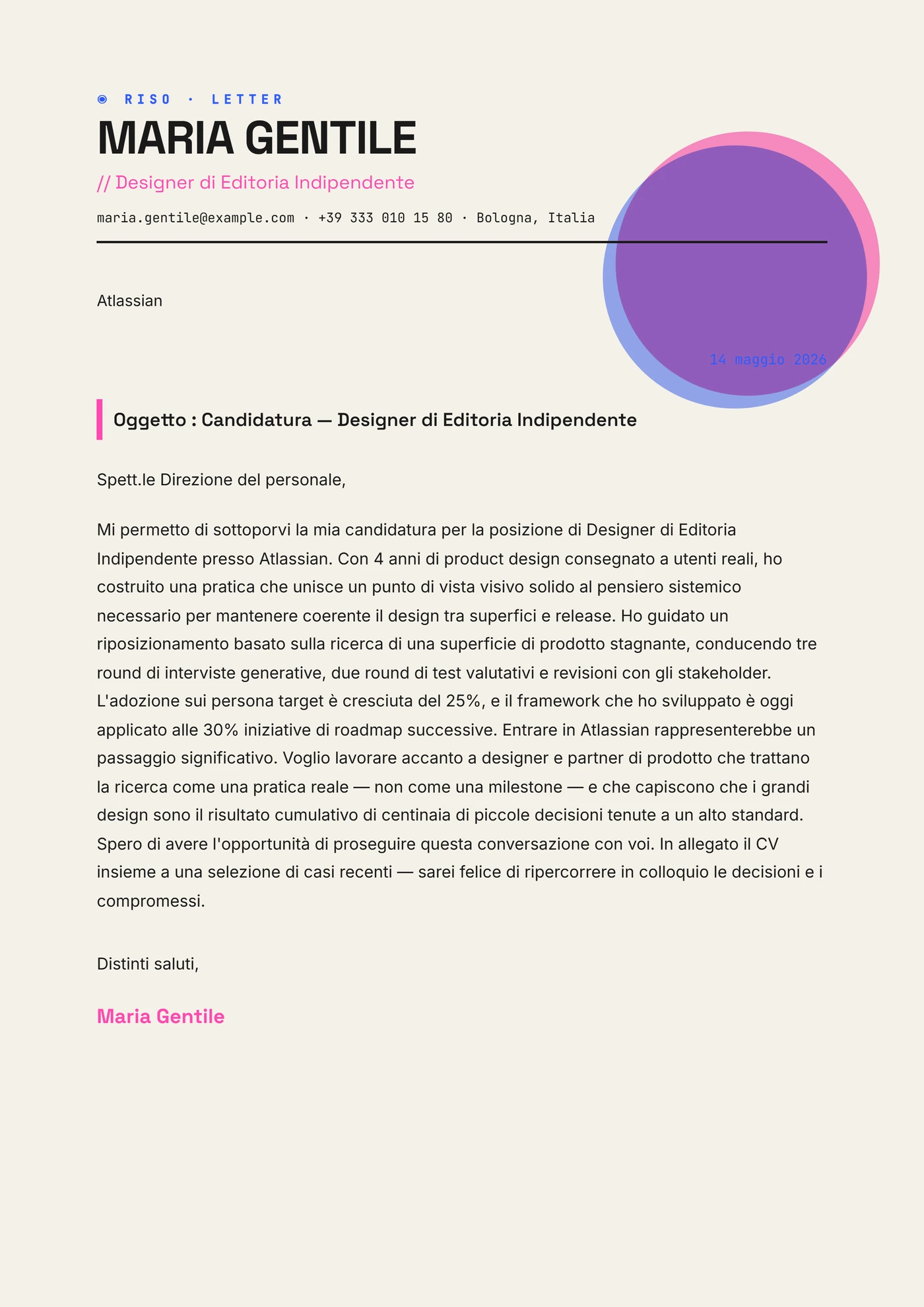 Riso print — Modelli di lettera di presentazione