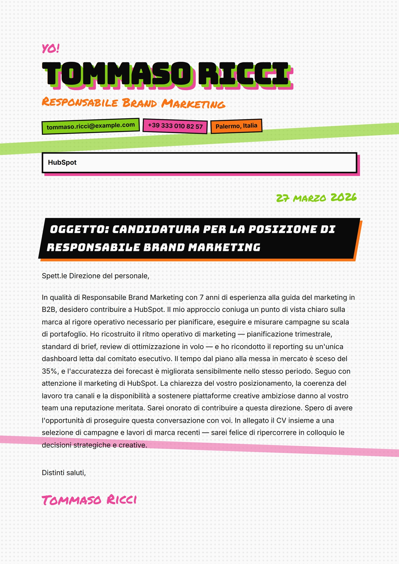 Brand skater — Modelli di lettera di presentazione