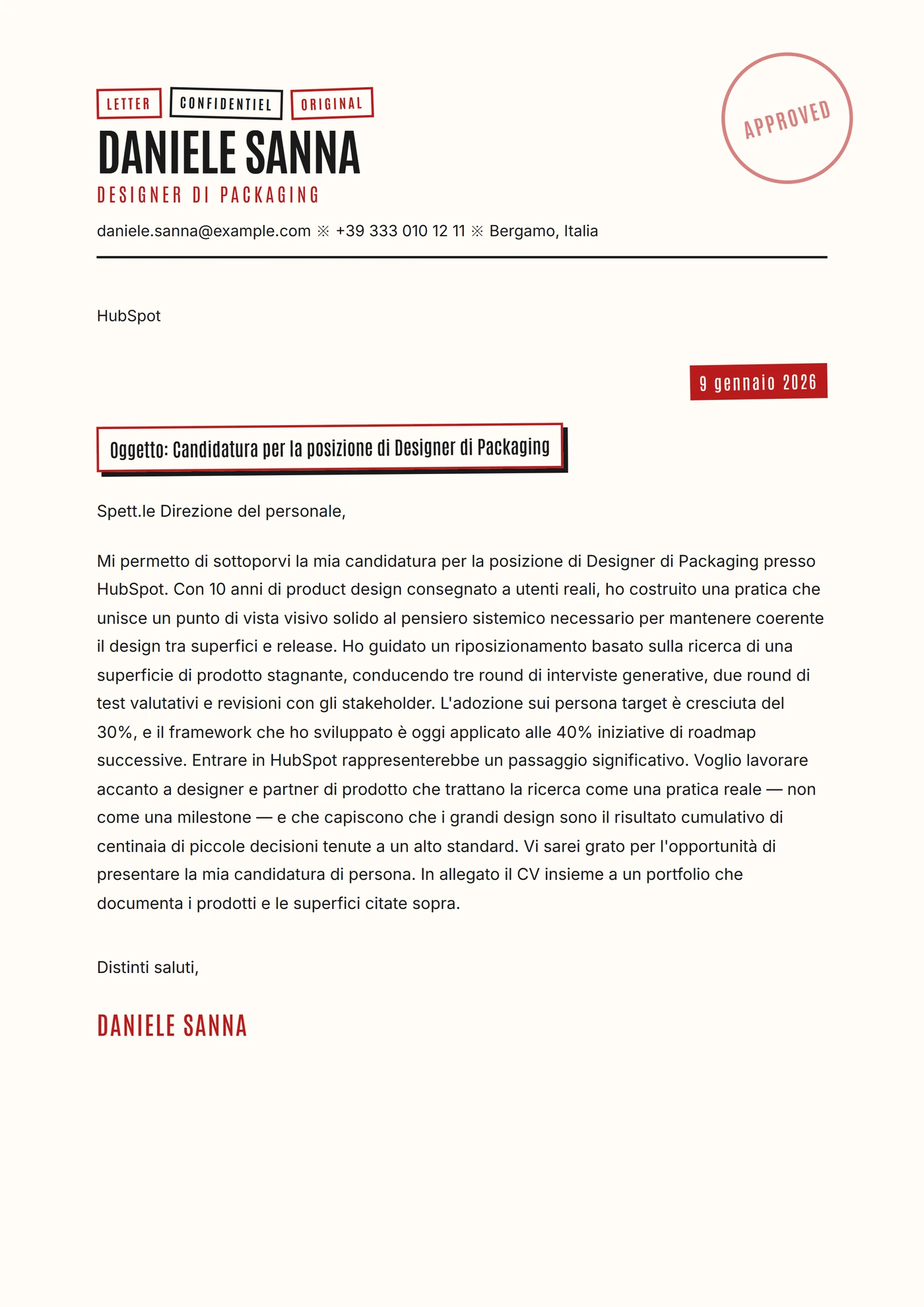 Carta bollata — Modelli di lettera di presentazione
