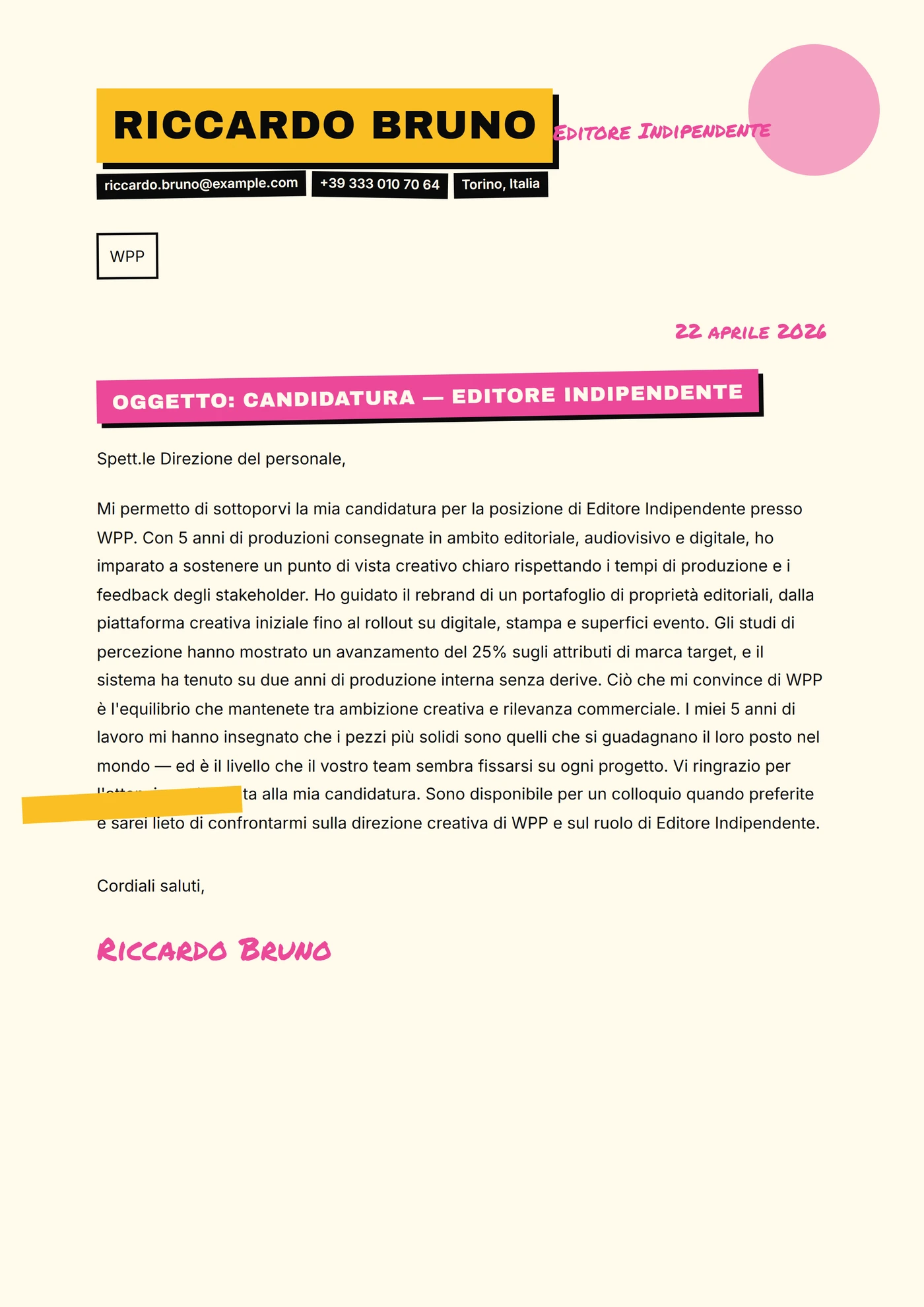 Ritaglio zine — Modelli di lettera di presentazione