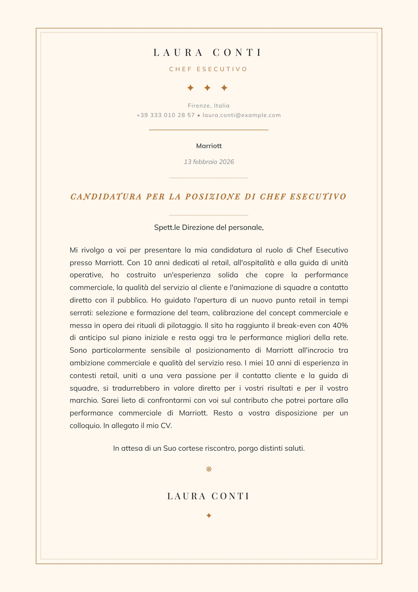 Artigiano Culinario — Modelli di lettera di presentazione