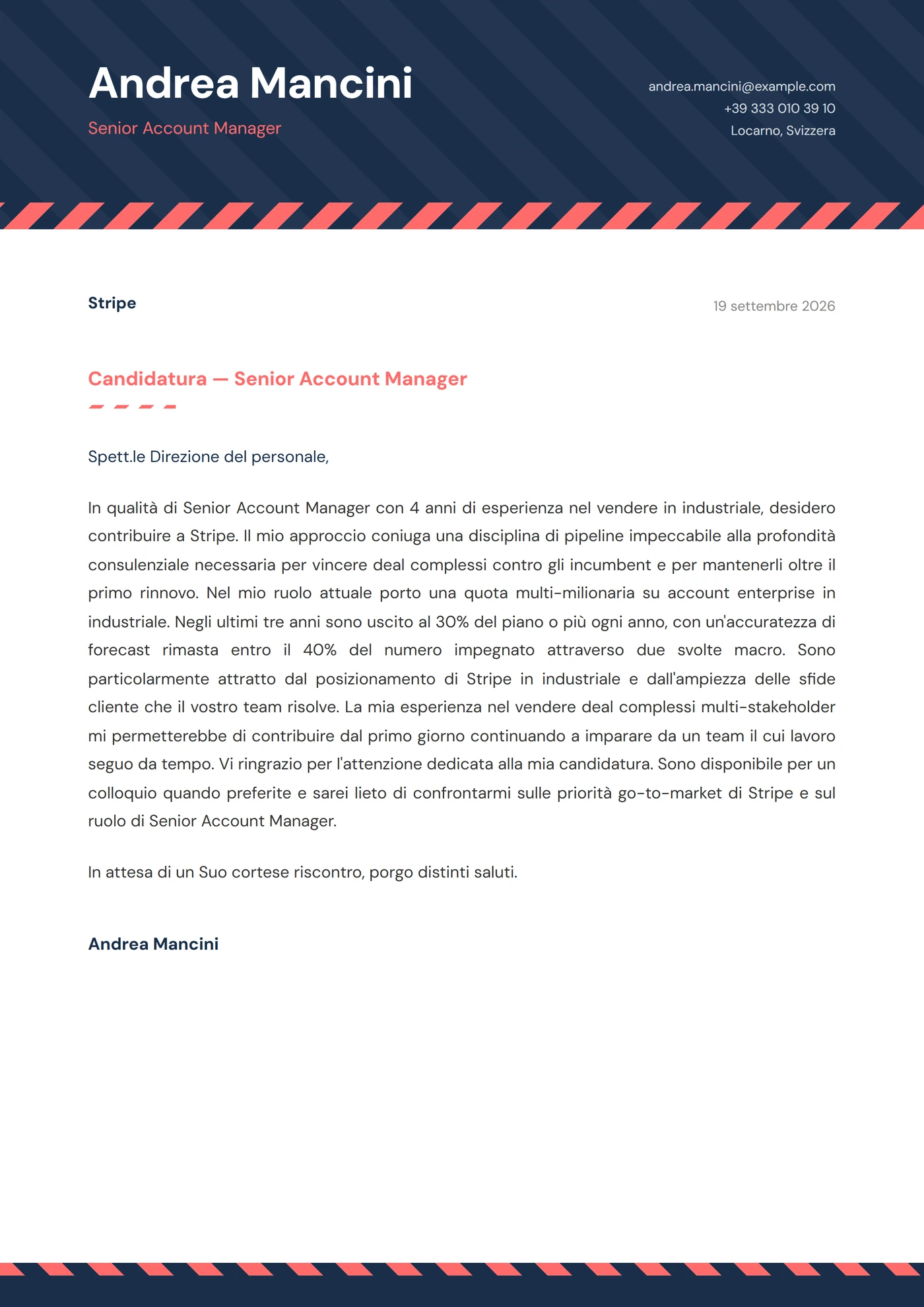 Strisce Diagonali — Modelli di lettera di presentazione