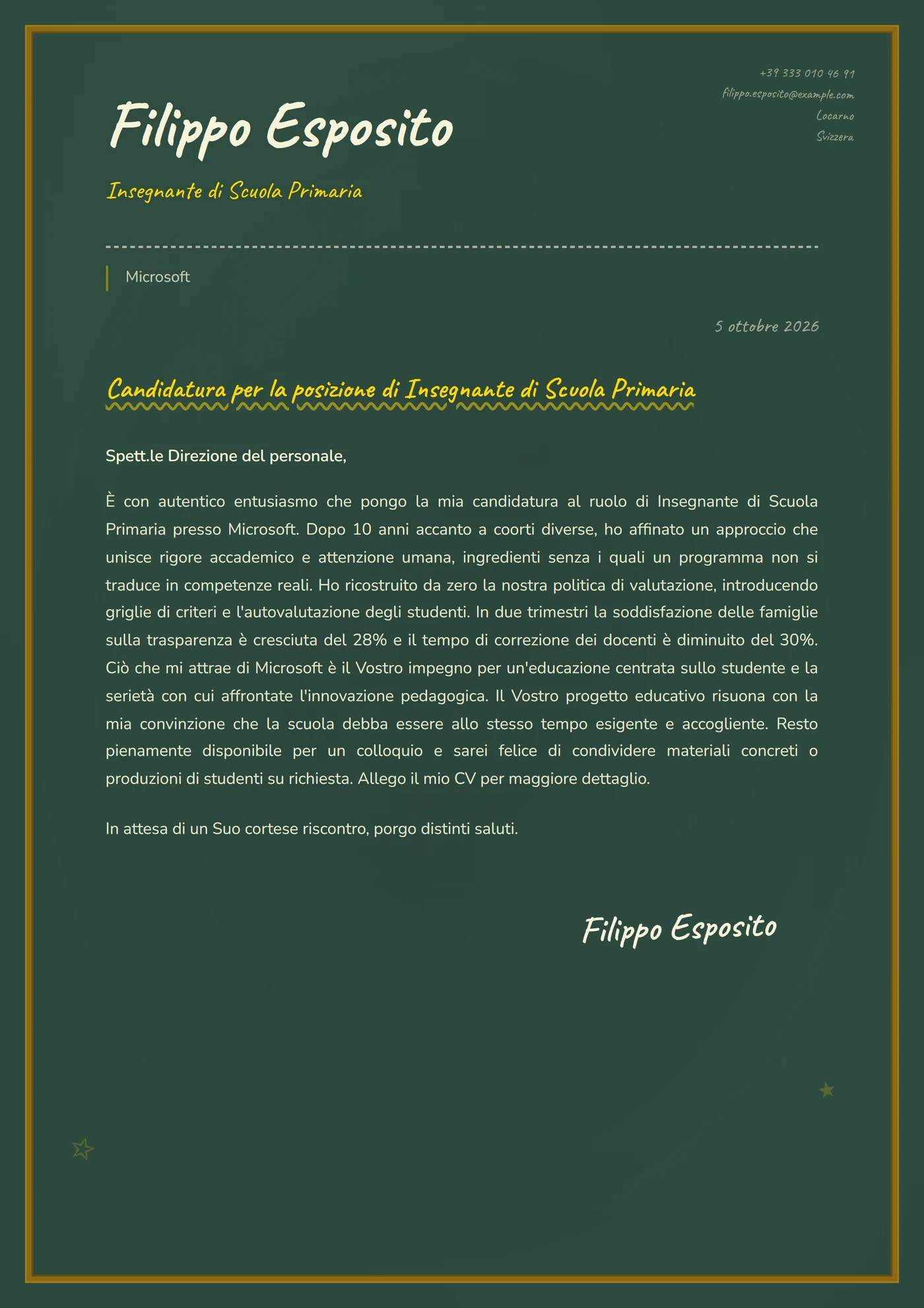 Lavagna — Modelli di lettera di presentazione