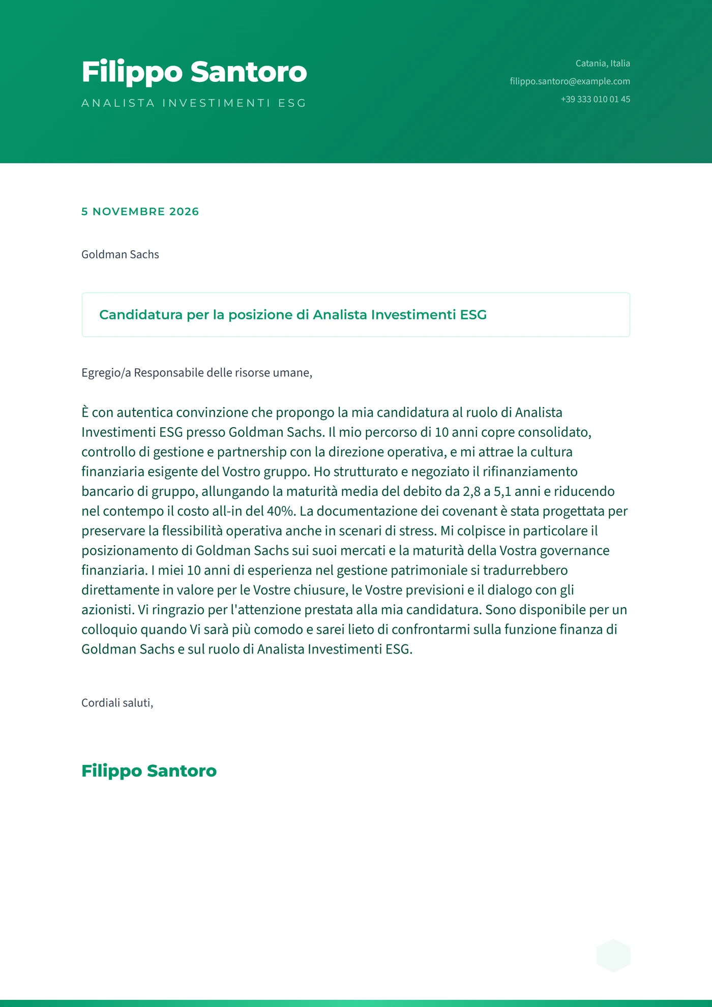 Città Smeraldo — Modelli di lettera di presentazione