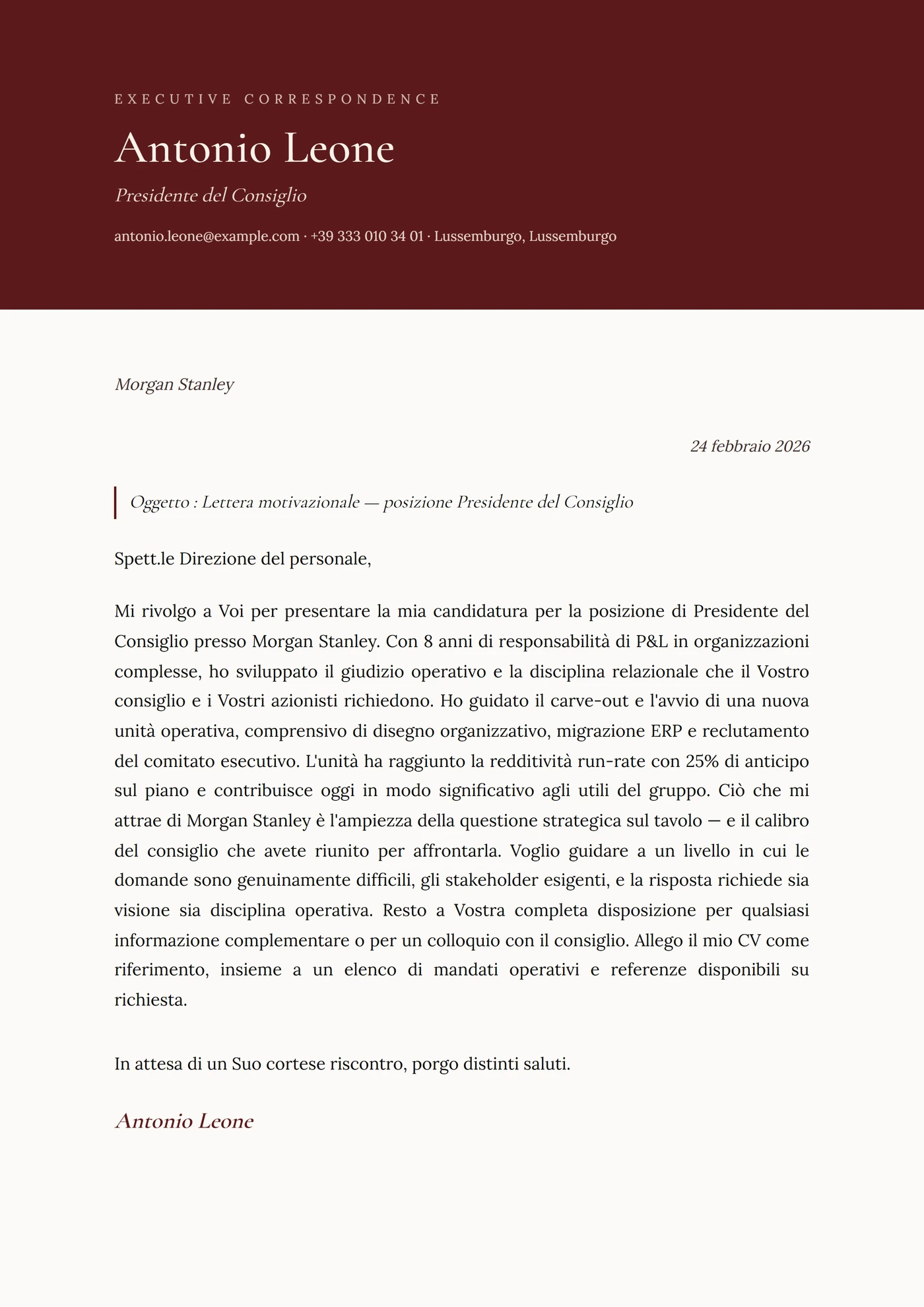 Bordeaux — Modelli di lettera di presentazione