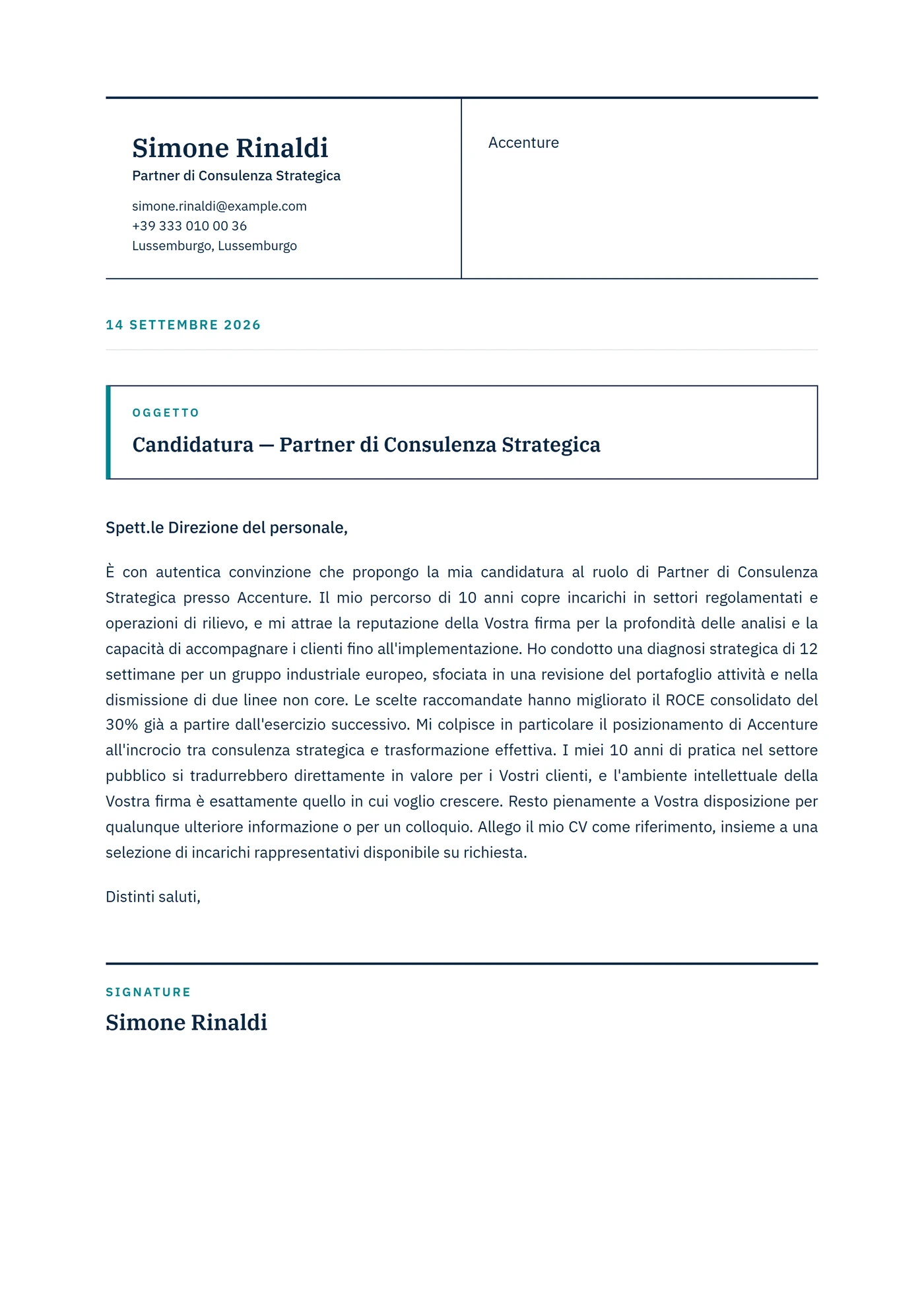 Exec Consulting — Modelli di lettera di presentazione