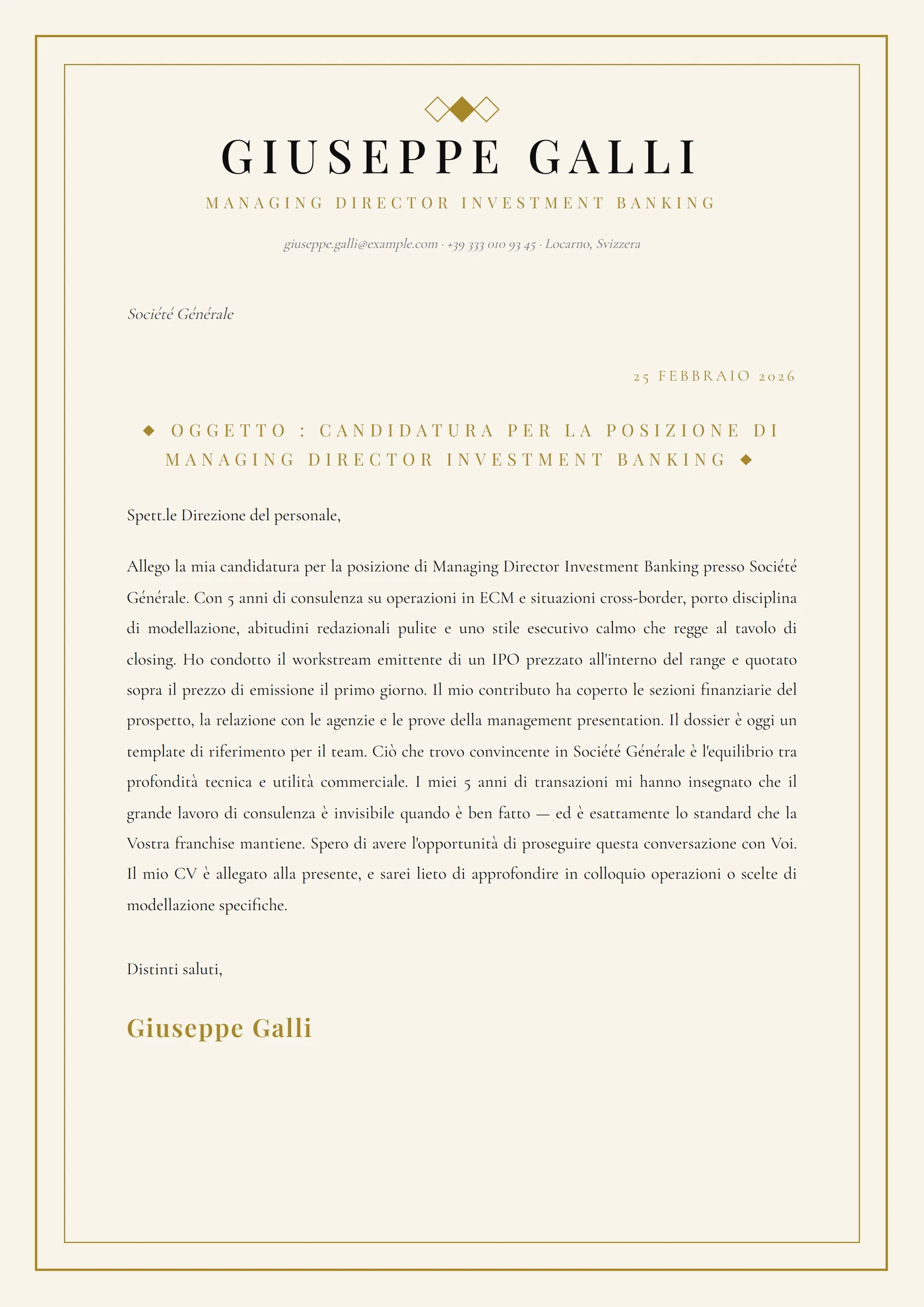 Executive déco — Modelli di lettera di presentazione