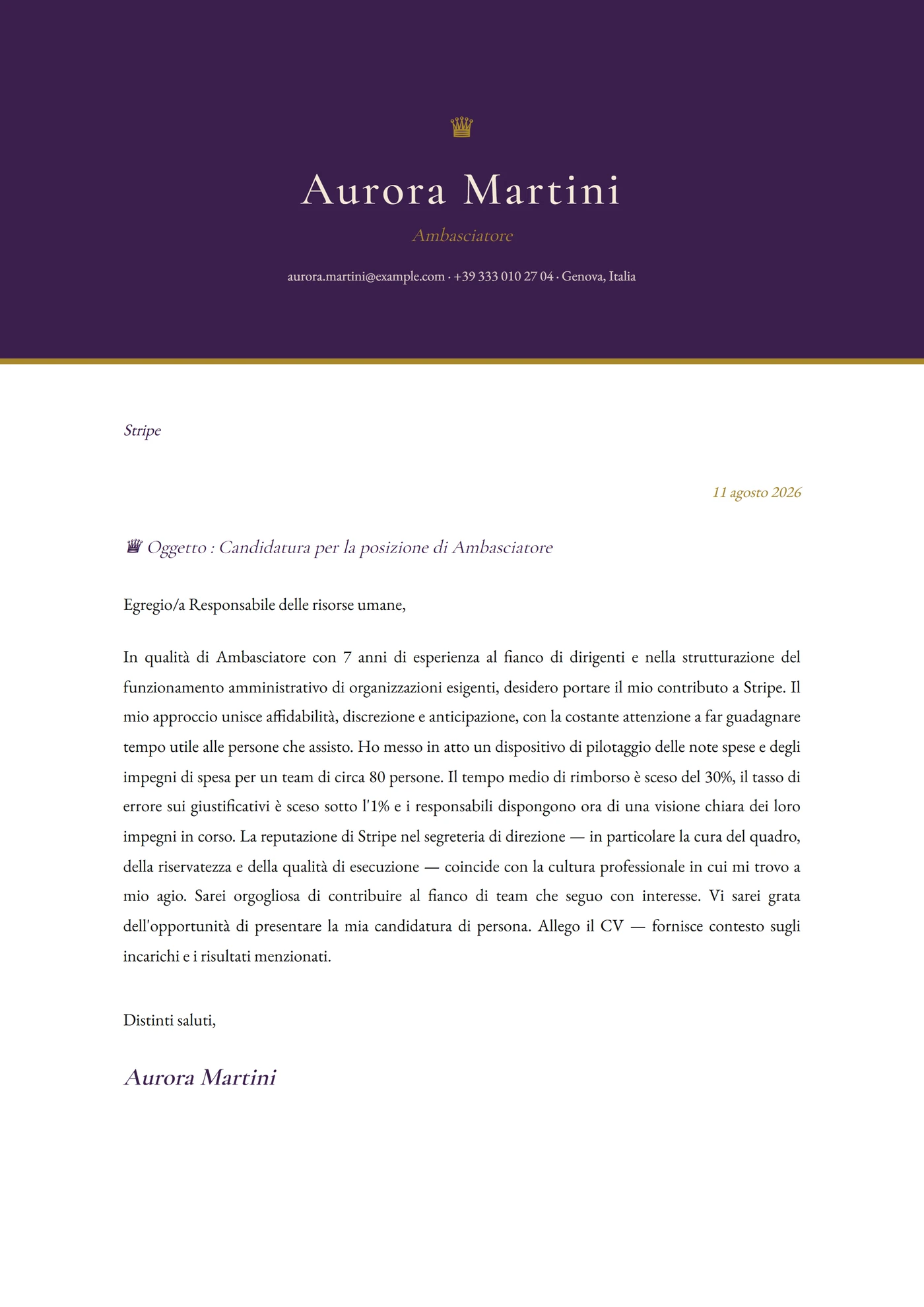Imperiale — Modelli di lettera di presentazione
