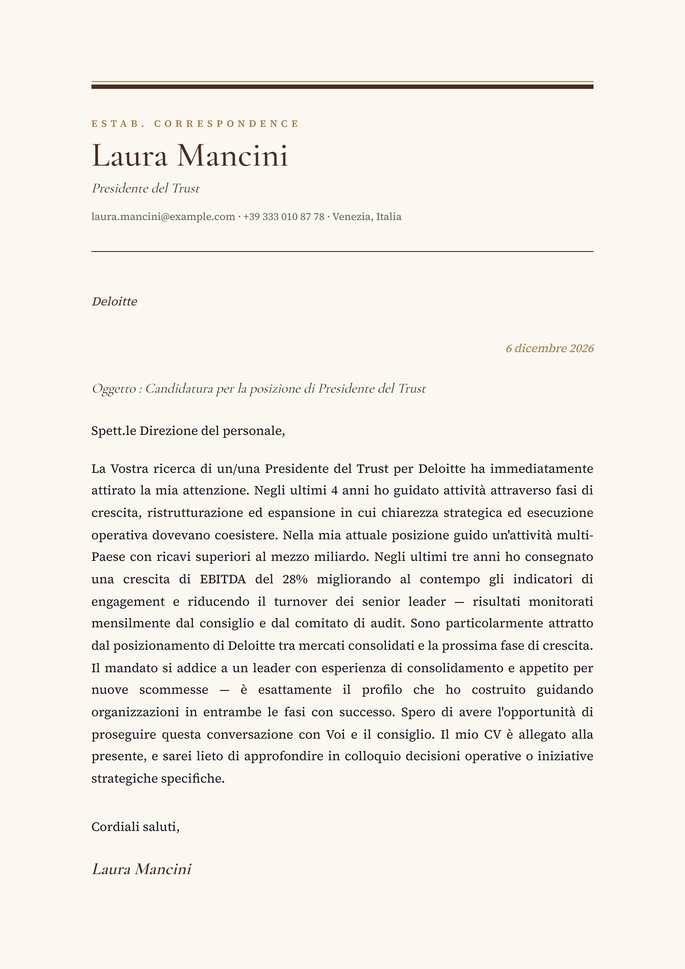 Mogano — Modelli di lettera di presentazione