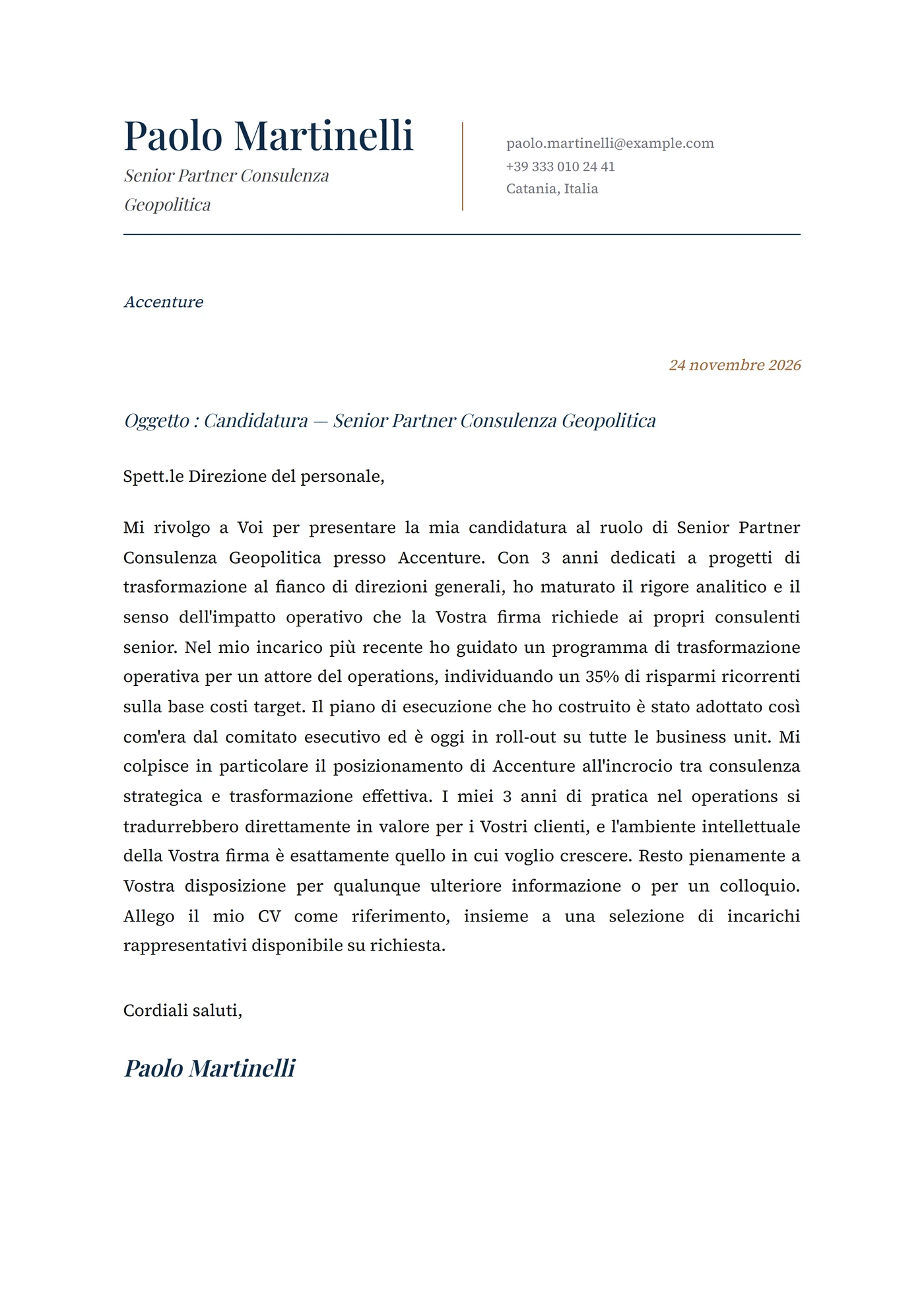 Meridiano — Modelli di lettera di presentazione