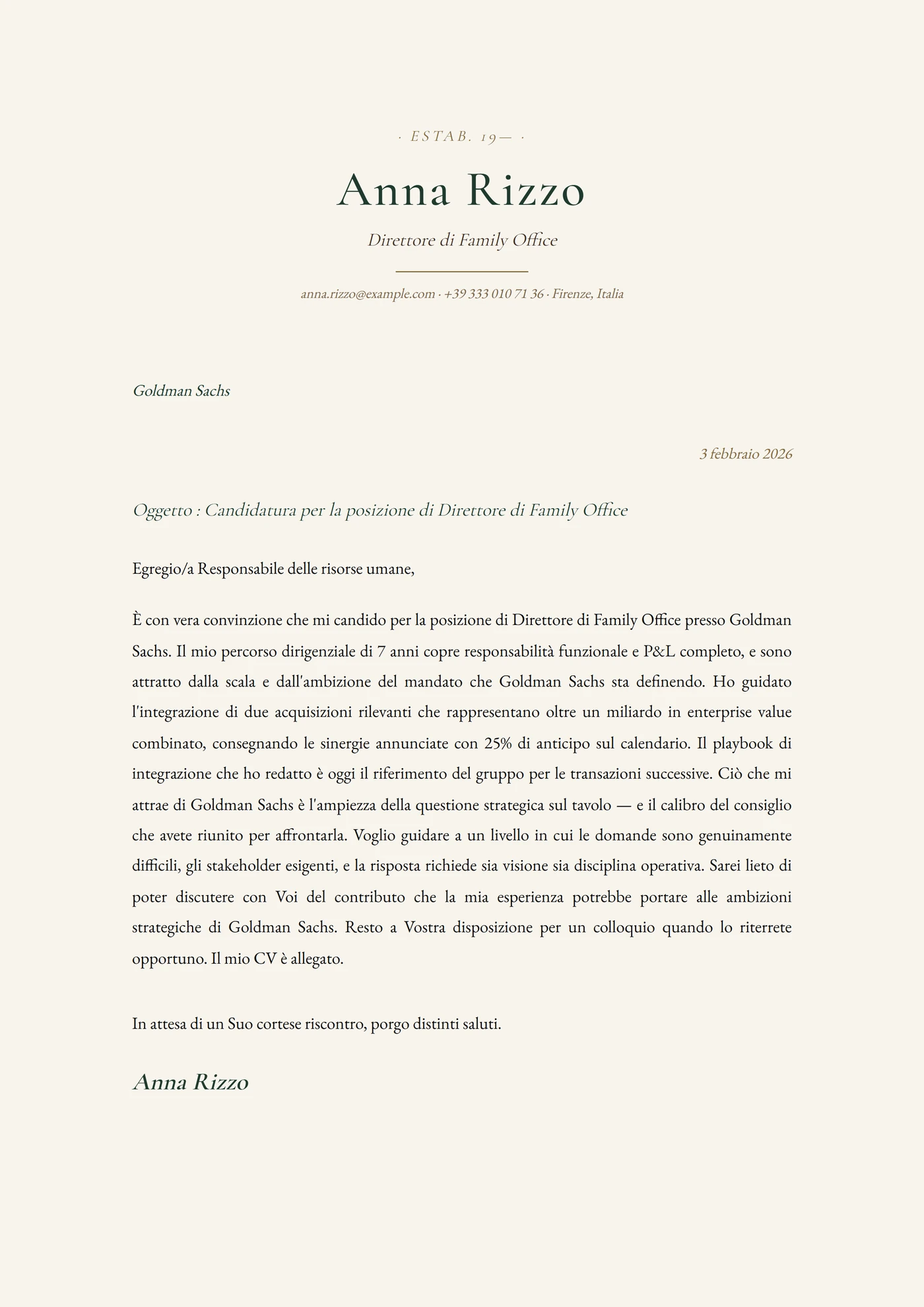 Old money — Modelli di lettera di presentazione