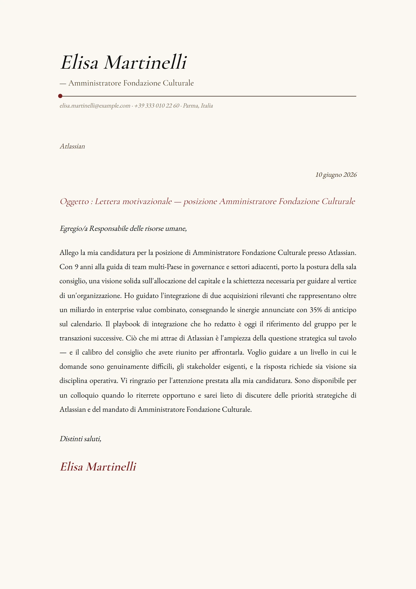 Penna d'oca — Modelli di lettera di presentazione