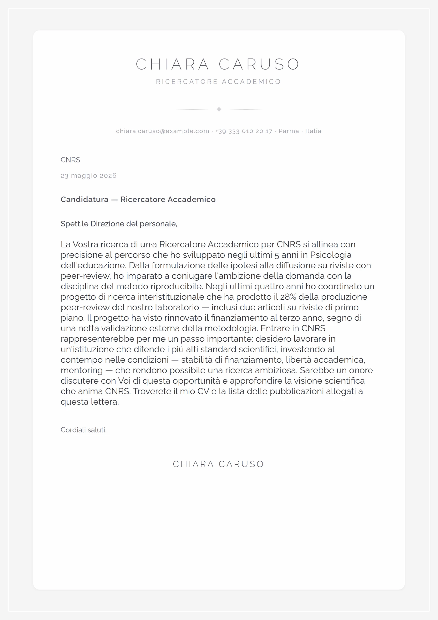 Bianco brina — Modelli di lettera di presentazione