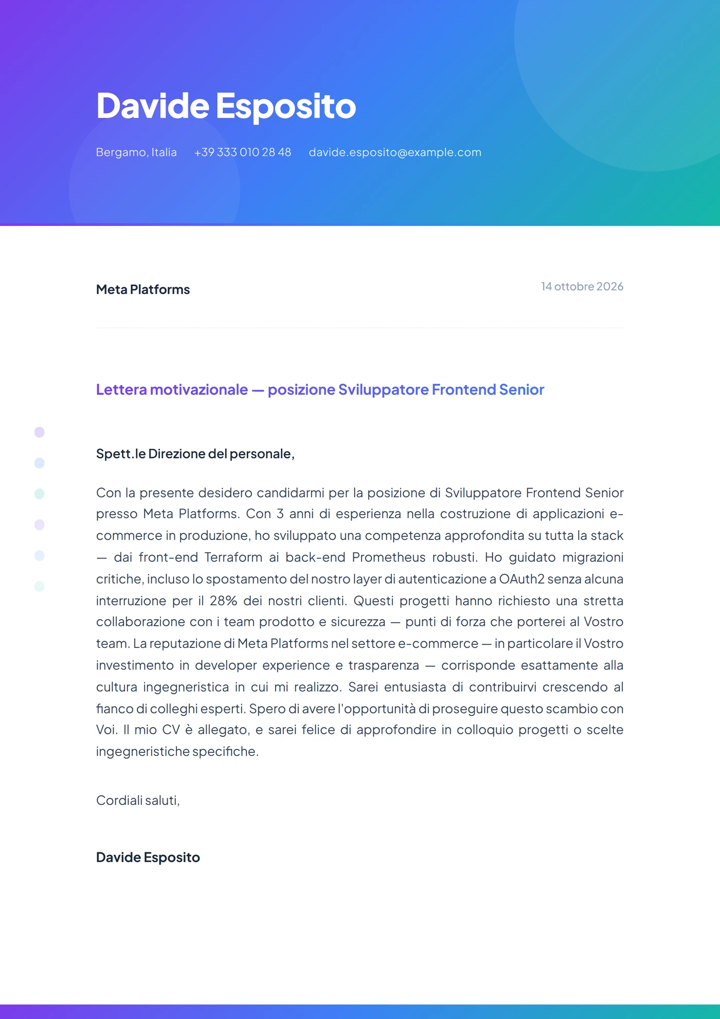 Gradiente Fluido — Modelli di lettera di presentazione