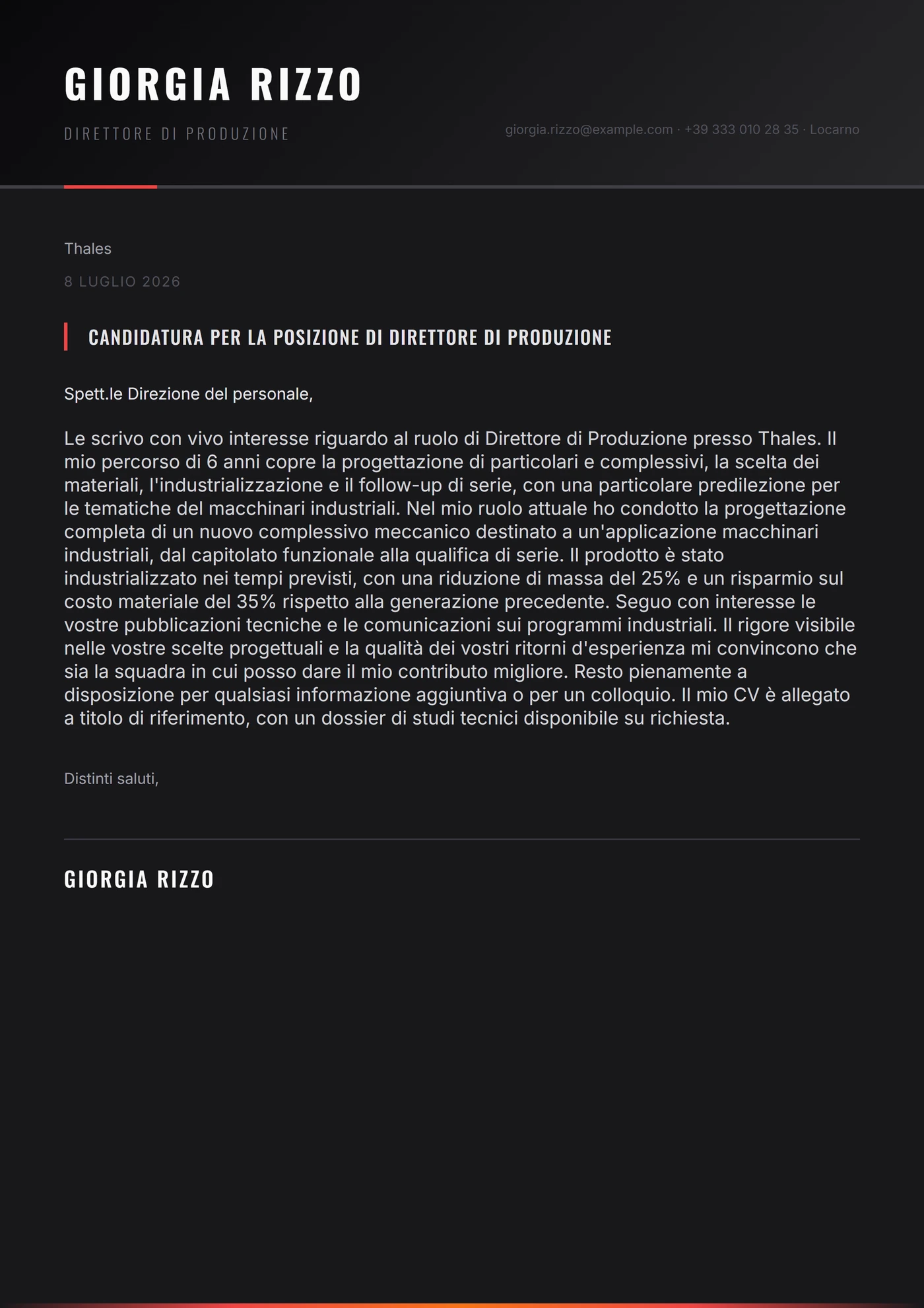 Fucina di Ferro — Modelli di lettera di presentazione