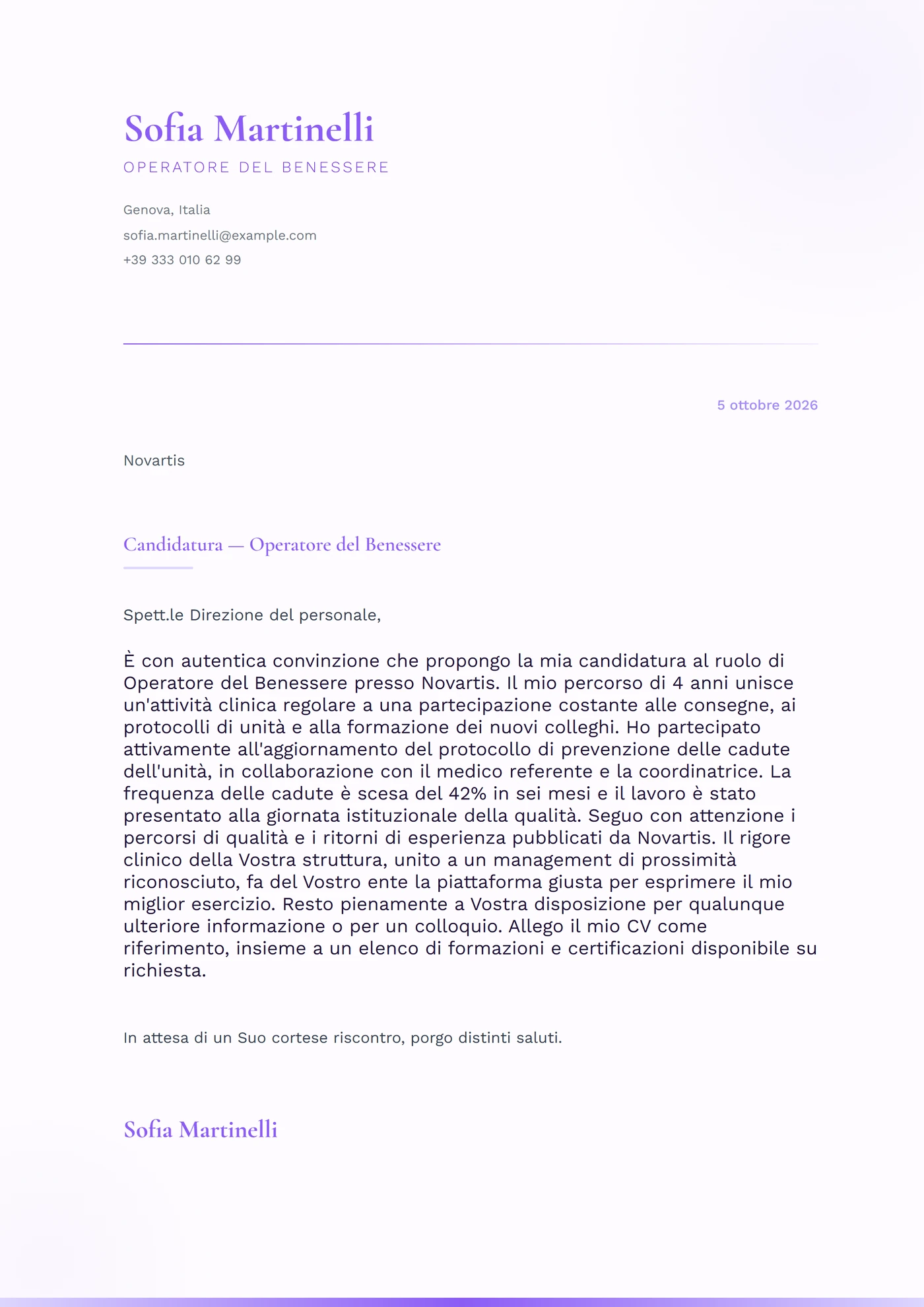 Foschia lavanda — Modelli di lettera di presentazione