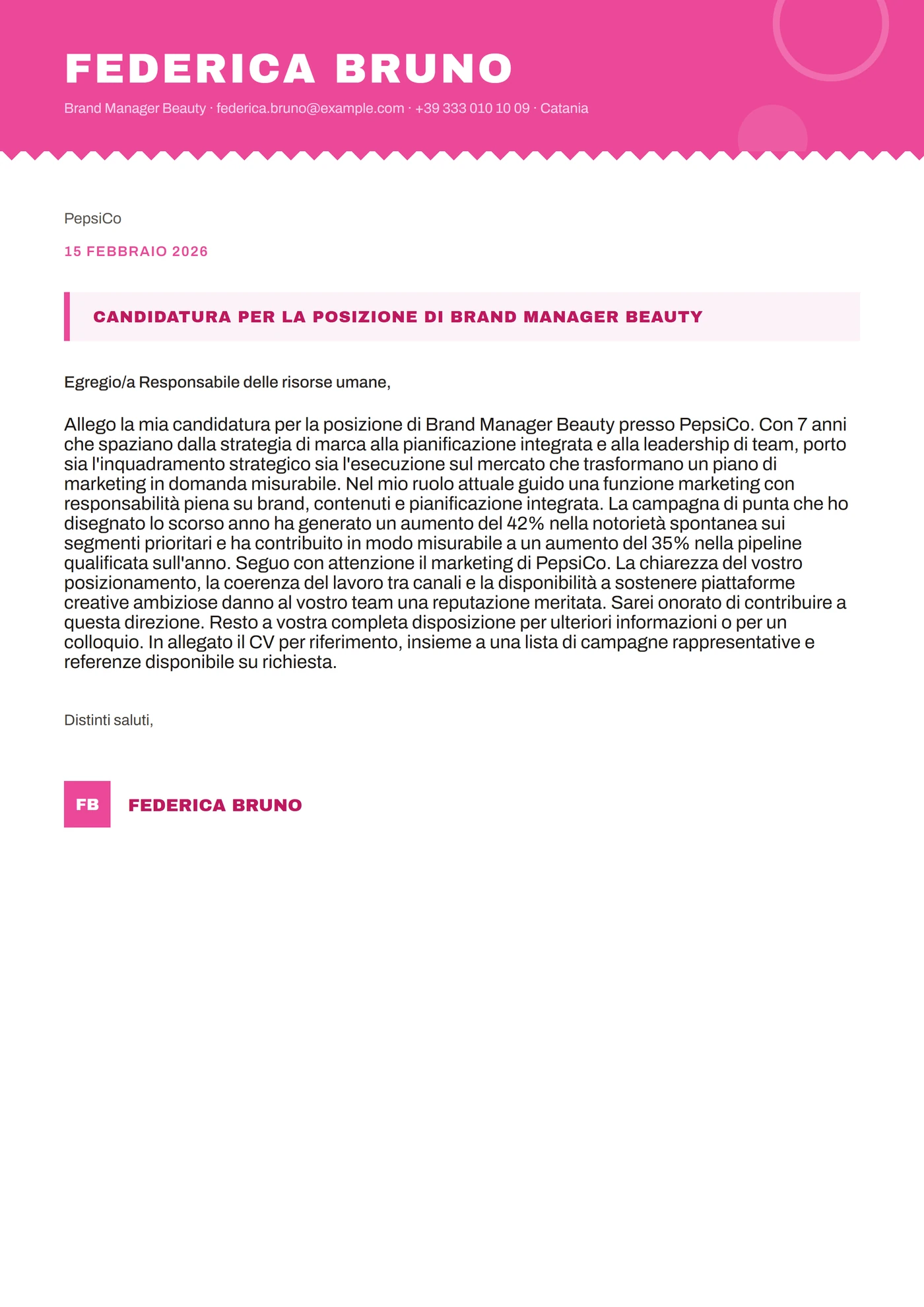 Magenta pop — Modelli di lettera di presentazione