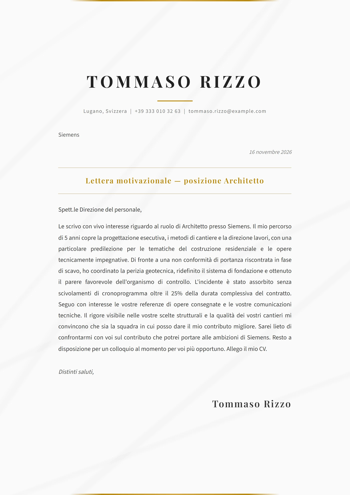 Pietra di marmo — Modelli di lettera di presentazione