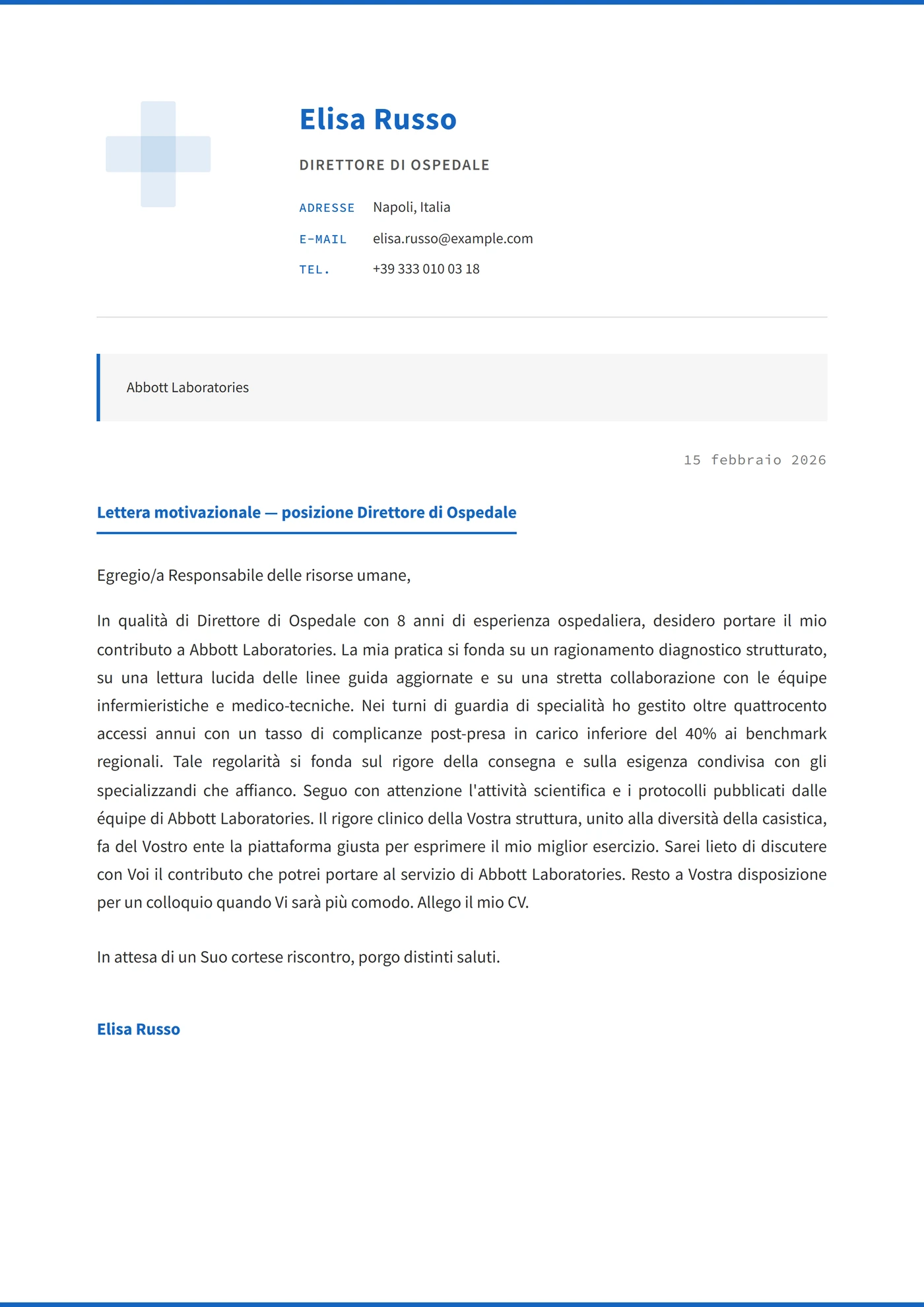 Precisione medica — Modelli di lettera di presentazione