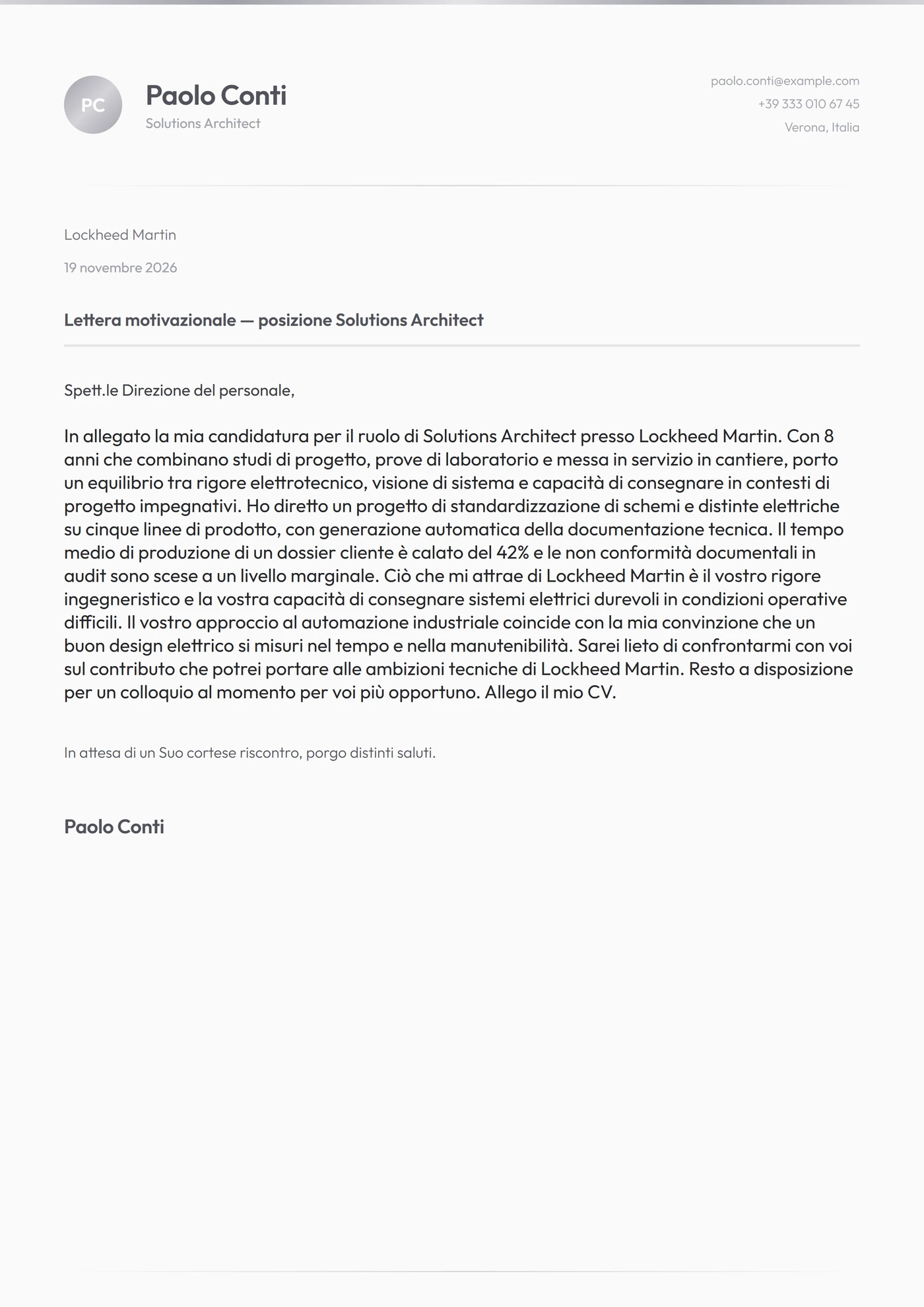 Argento Mercurio — Modelli di lettera di presentazione