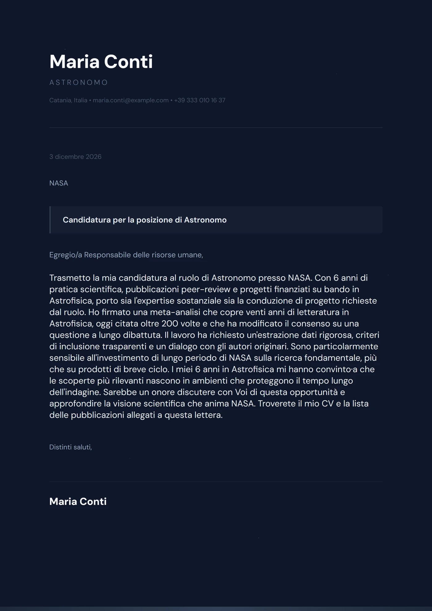 Blu notte — Modelli di lettera di presentazione