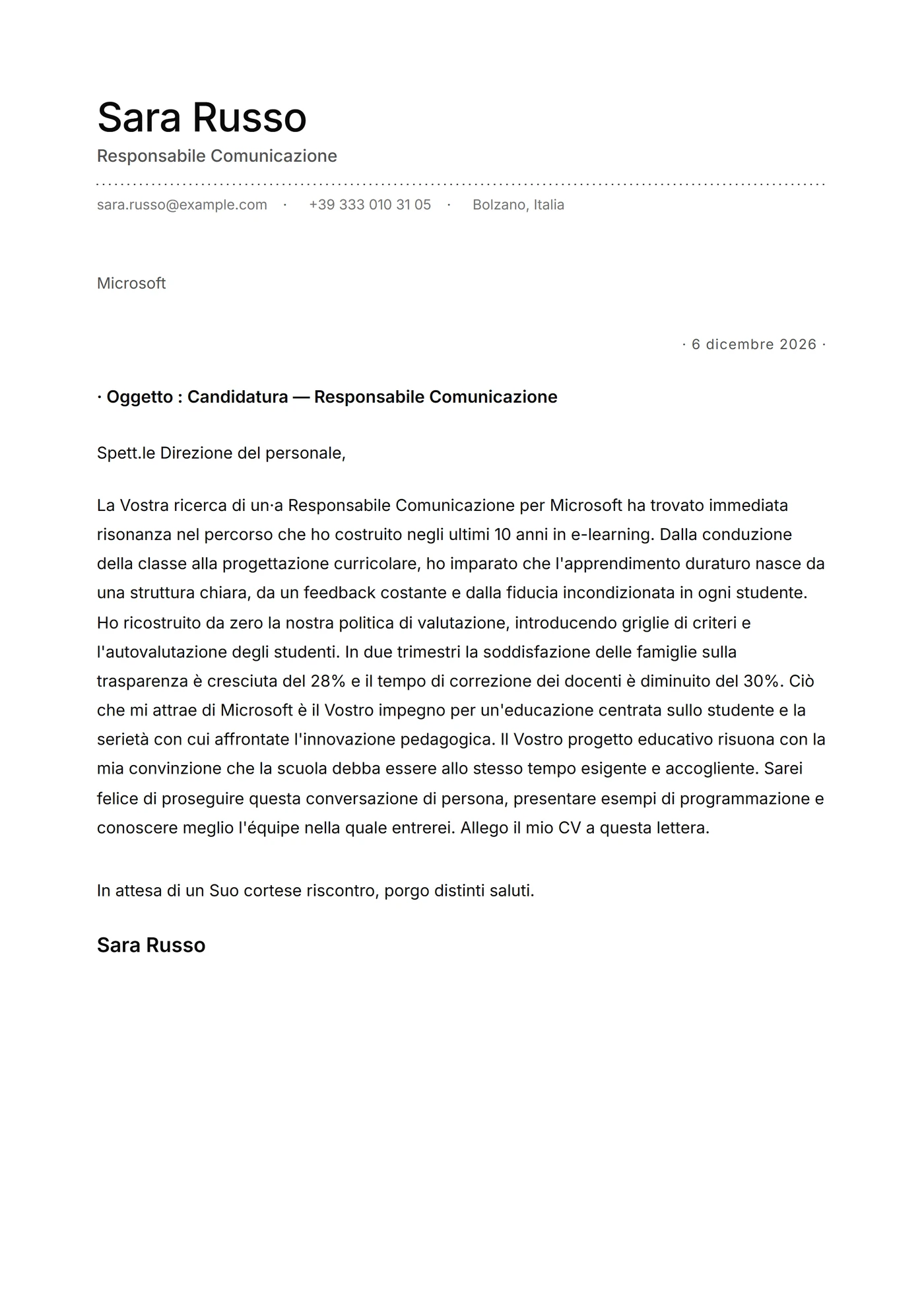 Minimal punteggiato — Modelli di lettera di presentazione