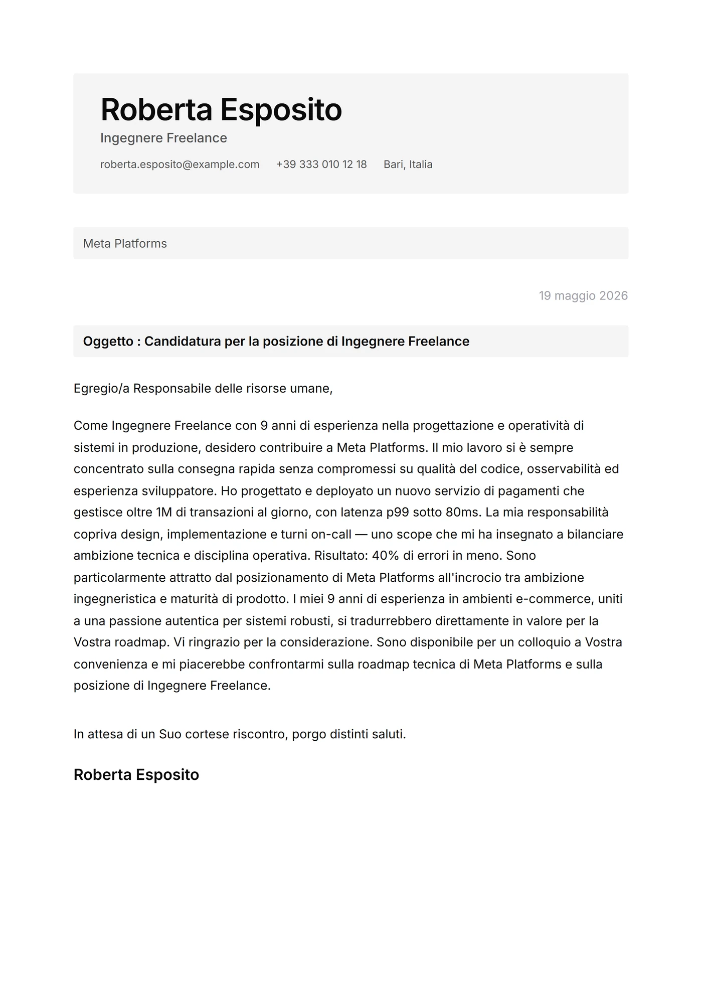 Minimal box grigio — Modelli di lettera di presentazione