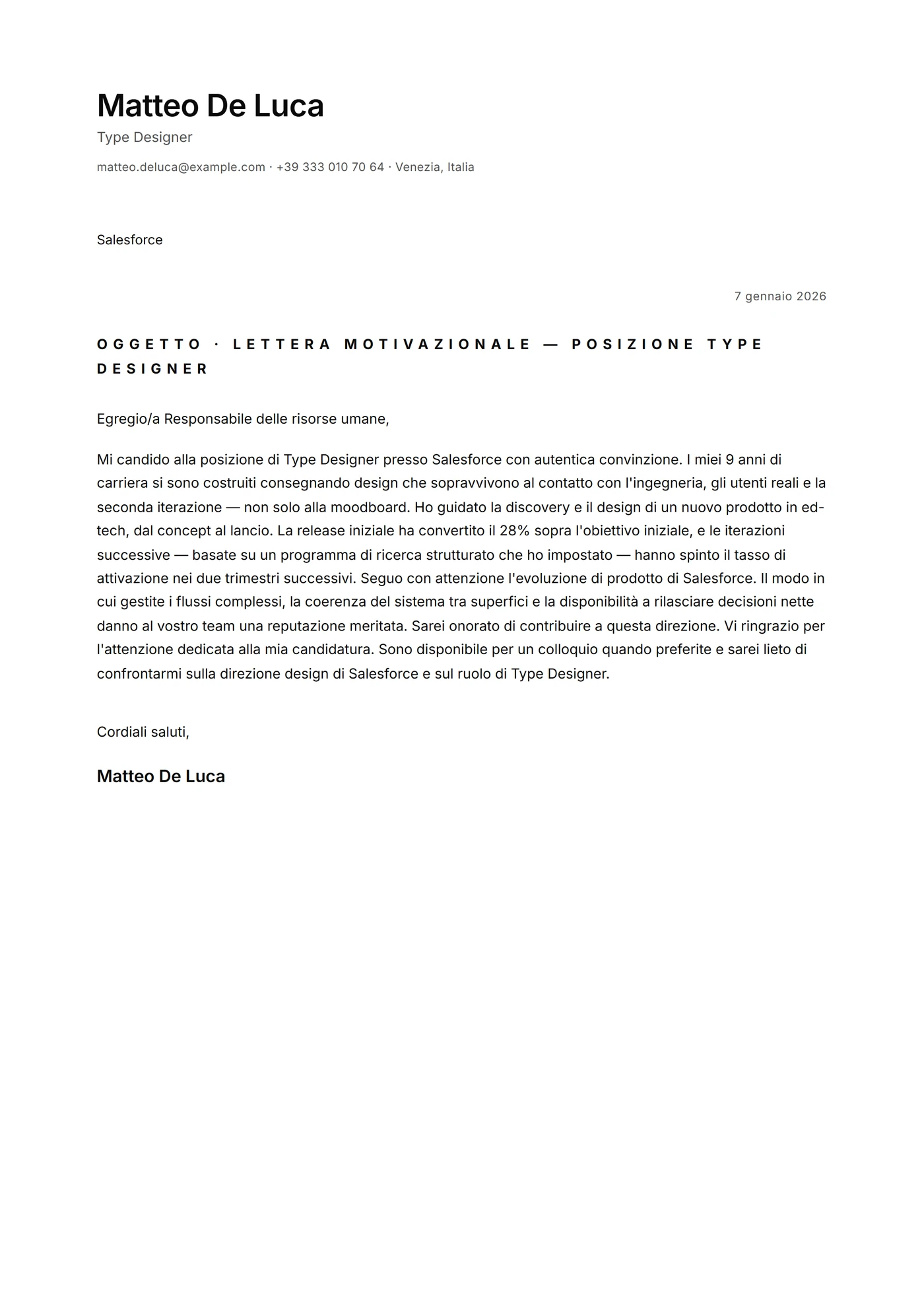 Minimal microtipografia — Modelli di lettera di presentazione